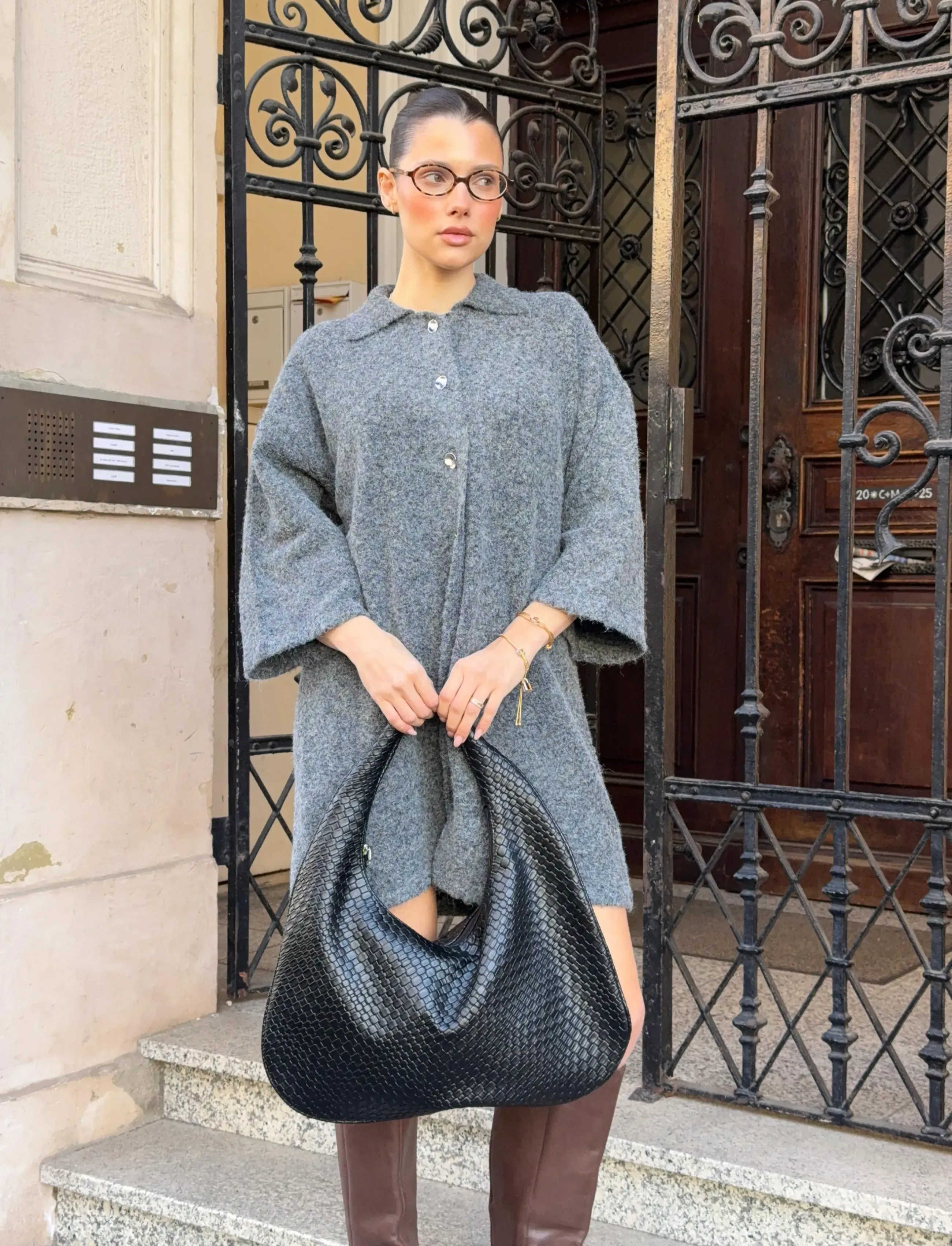 Vila - VILAURI 3/4 SLEEVE KNIT DRESS - hemdkleider - medium grey melange - 4