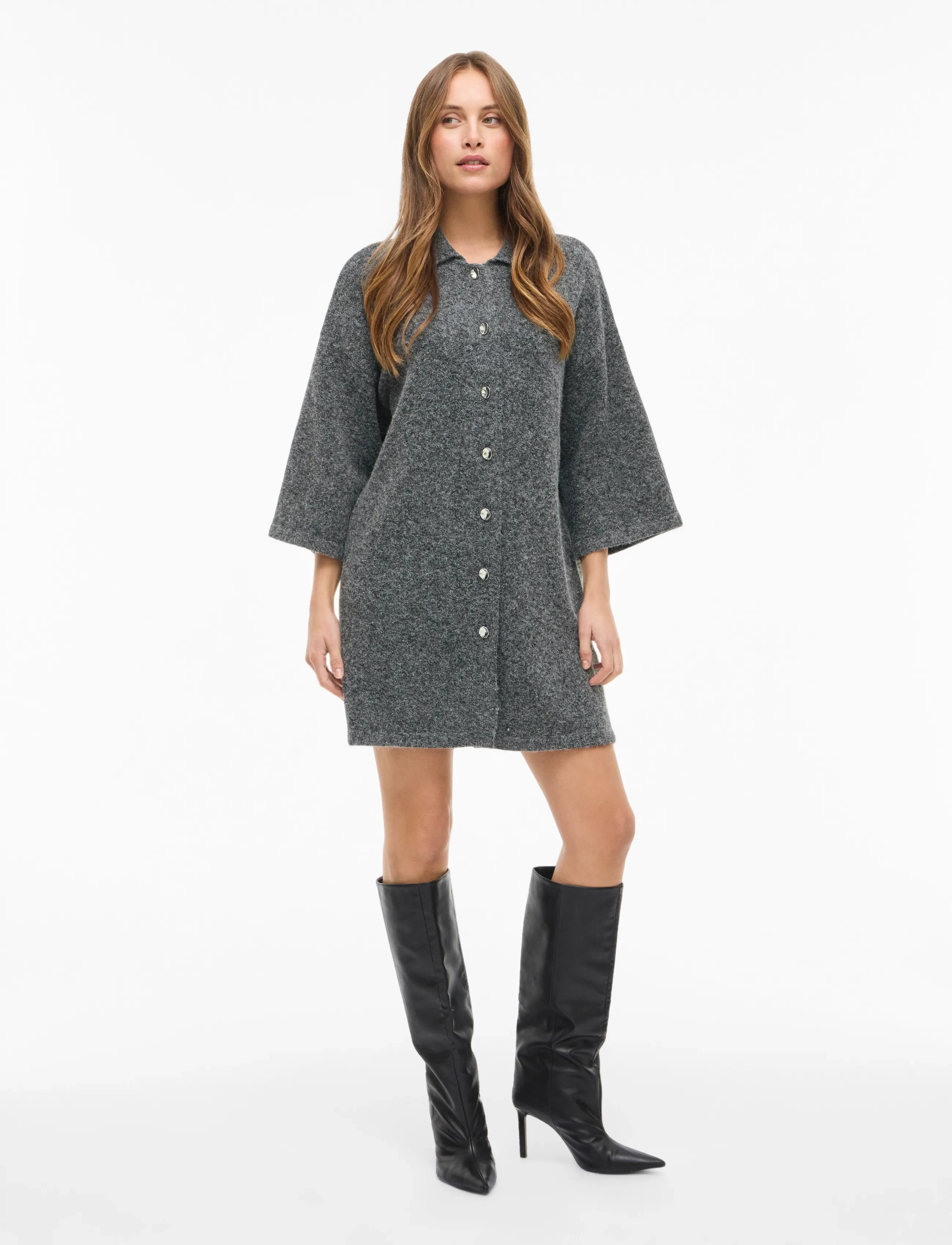 Vila - VILAURI 3/4 SLEEVE KNIT DRESS - hemdkleider - medium grey melange - 5
