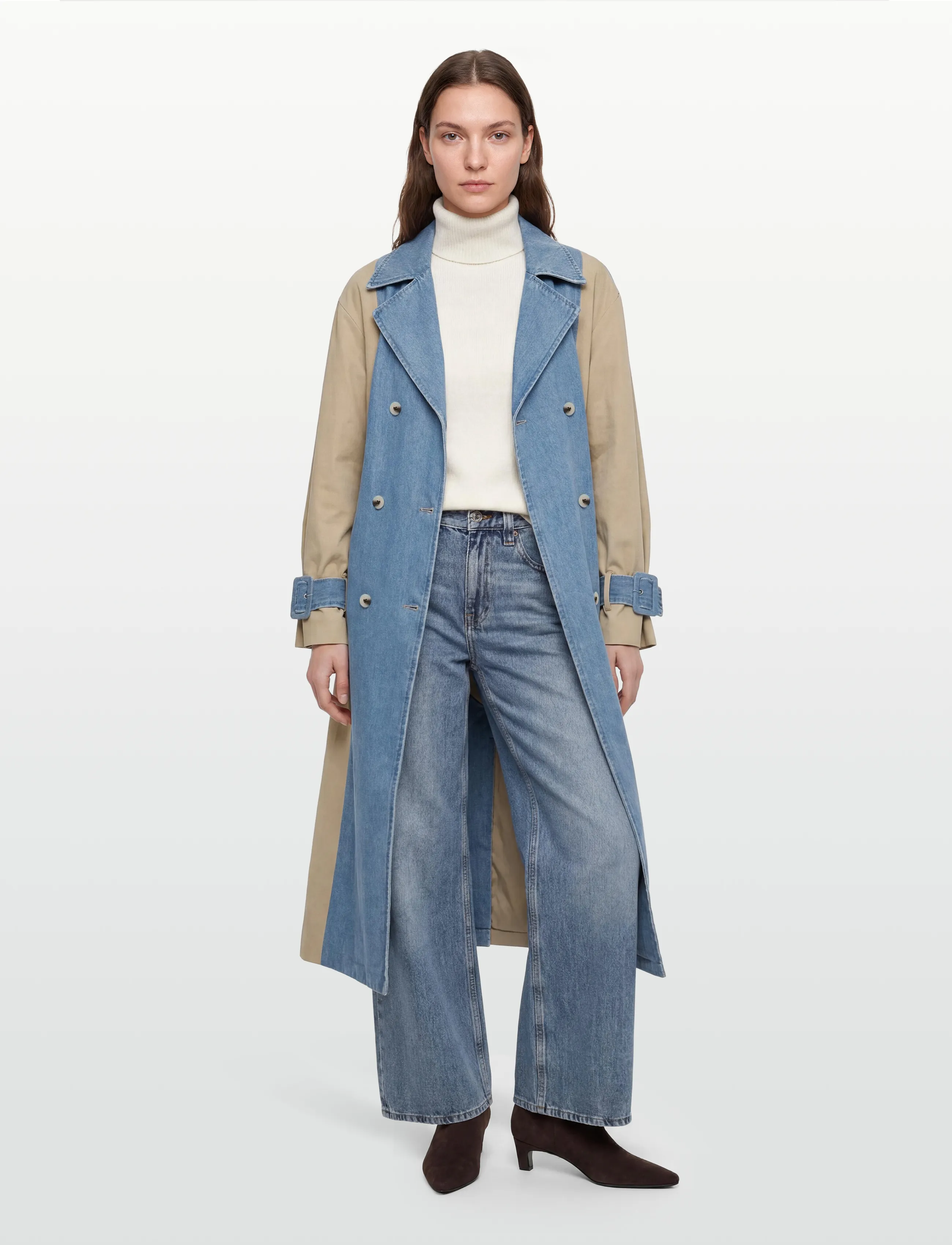 Vila Vibera L/S Contrast Denim Trenchcoat, 44, Blue, Frakker > Trenchcoats, Dame