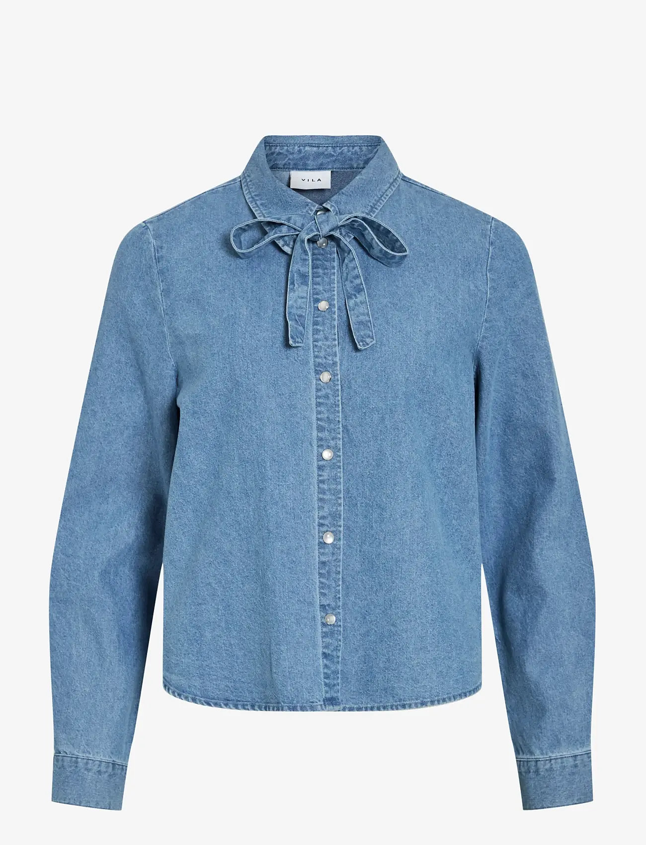 Vila - VICONGA L/S BOW DENIM SHIRT - denimskjorter - light blue denim - 1
