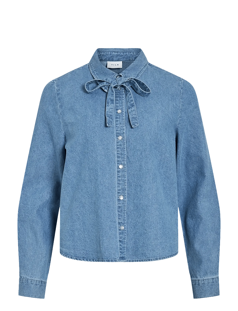 Vila - VICONGA L/S BOW DENIM SHIRT - jeanshemden - light blue denim - 1