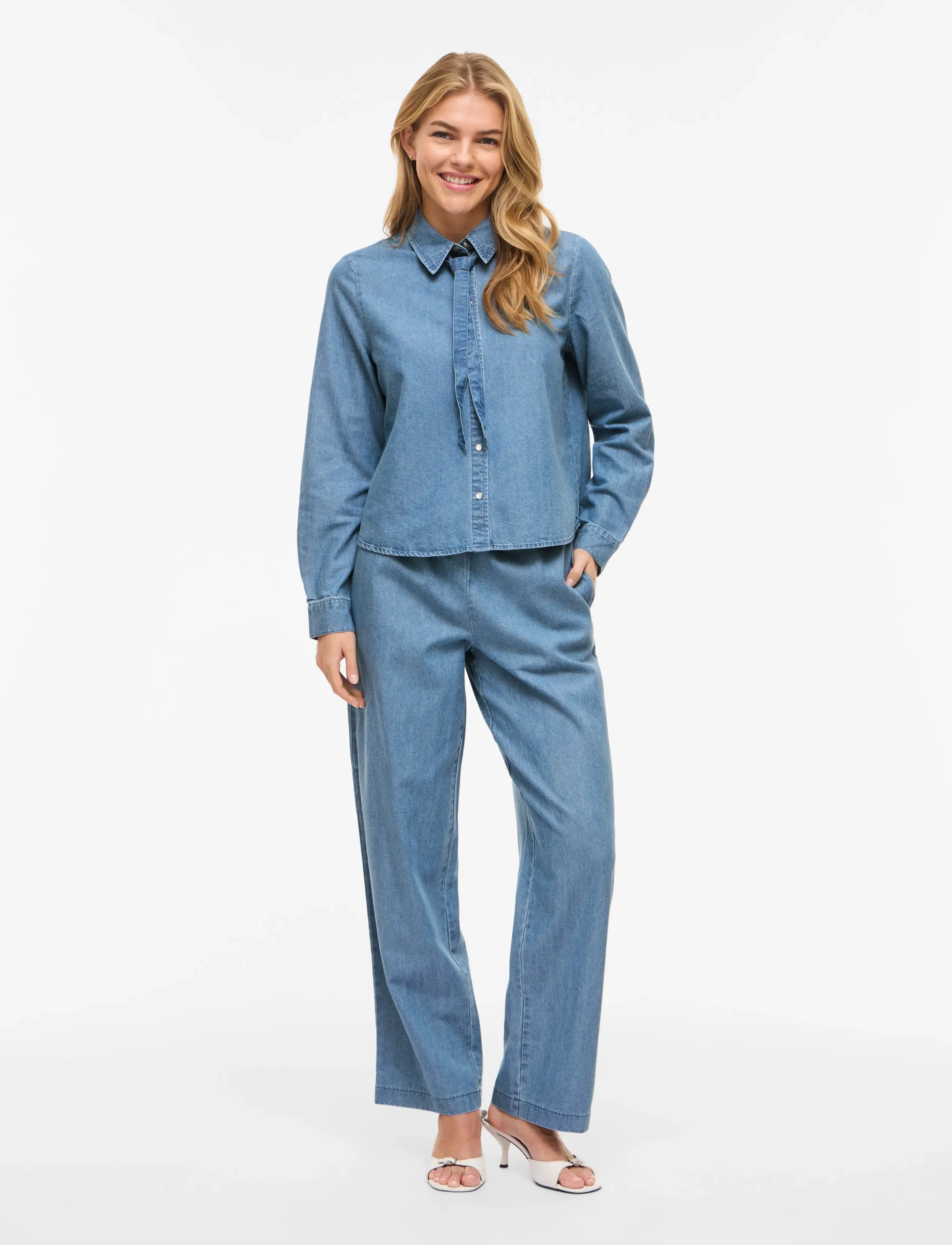 Vila - VICONGA L/S BOW DENIM SHIRT - jeanshemden - light blue denim - 4