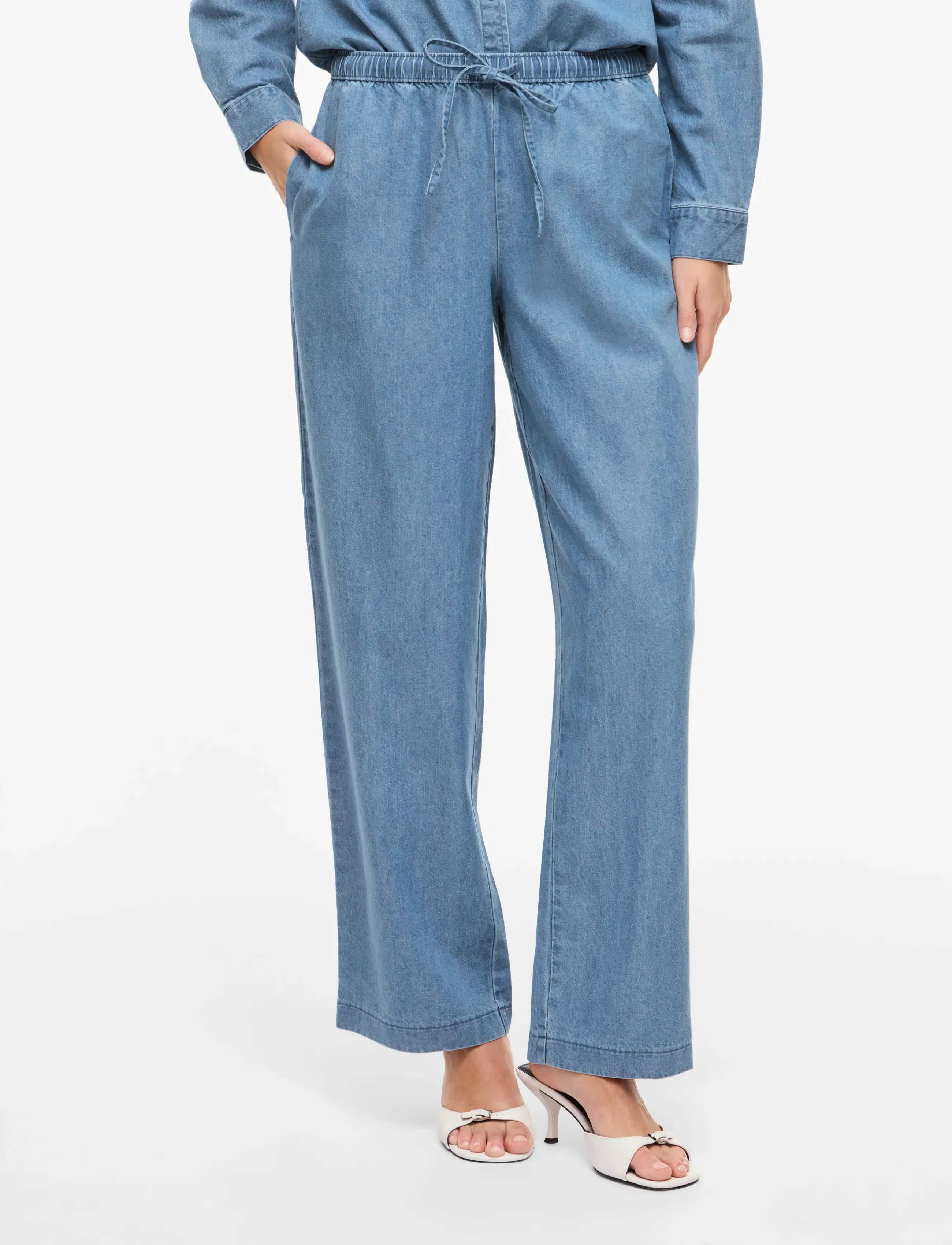 Vila Viconga Rw String Denim Pants, 38, Blue, Bukser > Brede Ben, Dame