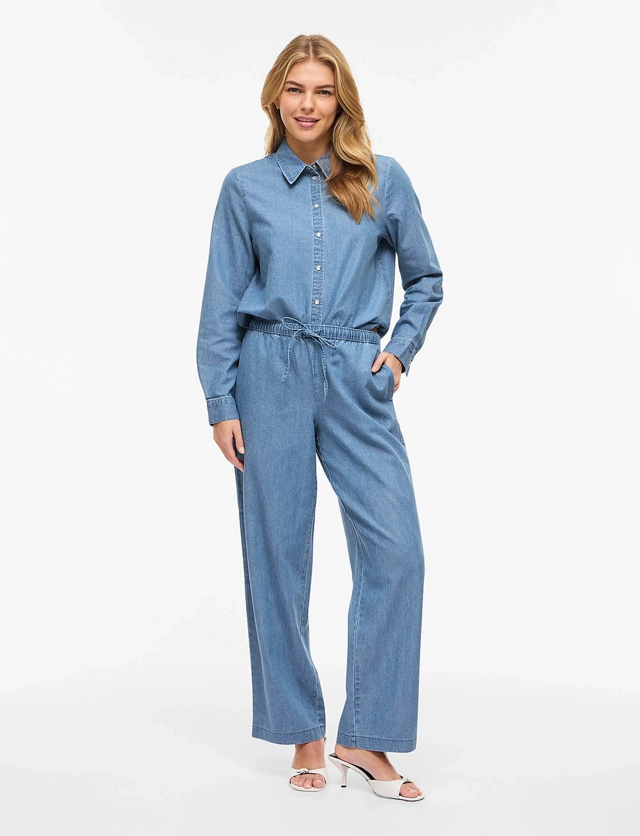 Vila - VICONGA RW STRING DENIM PANTS - laia säärega püksid - light blue denim - 4