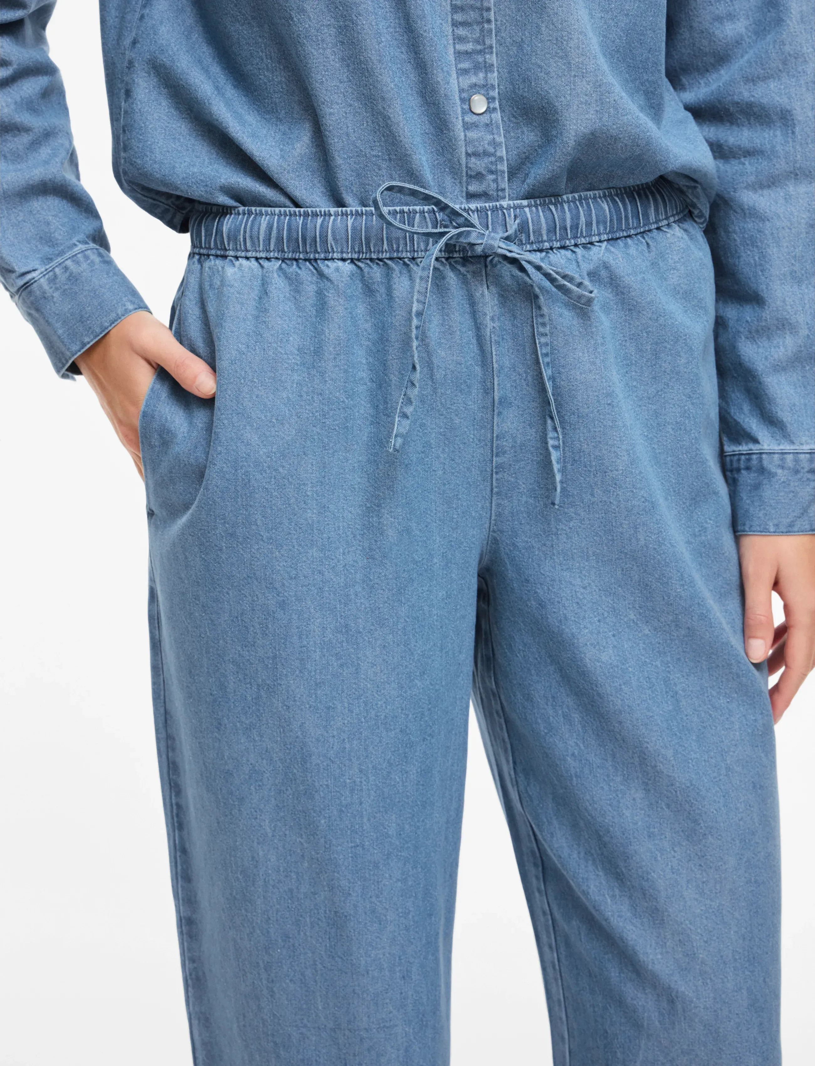 Vila - VICONGA RW STRING DENIM PANTS - vida byxor - light blue denim - 5