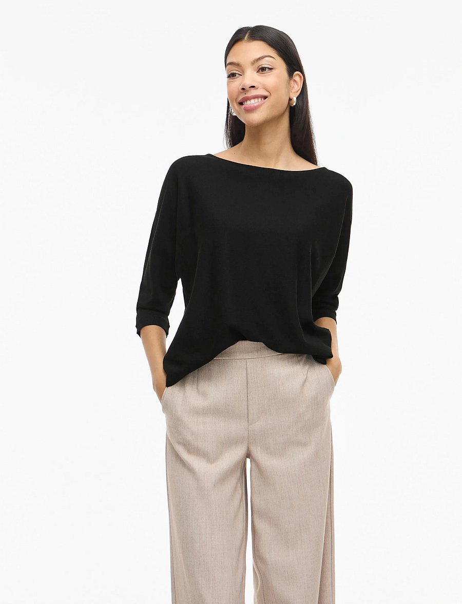 Vila - VIMALU BOATNECK 3/4 SLEEVE KNIT TOP-NOOS - pullover - black beauty - 0
