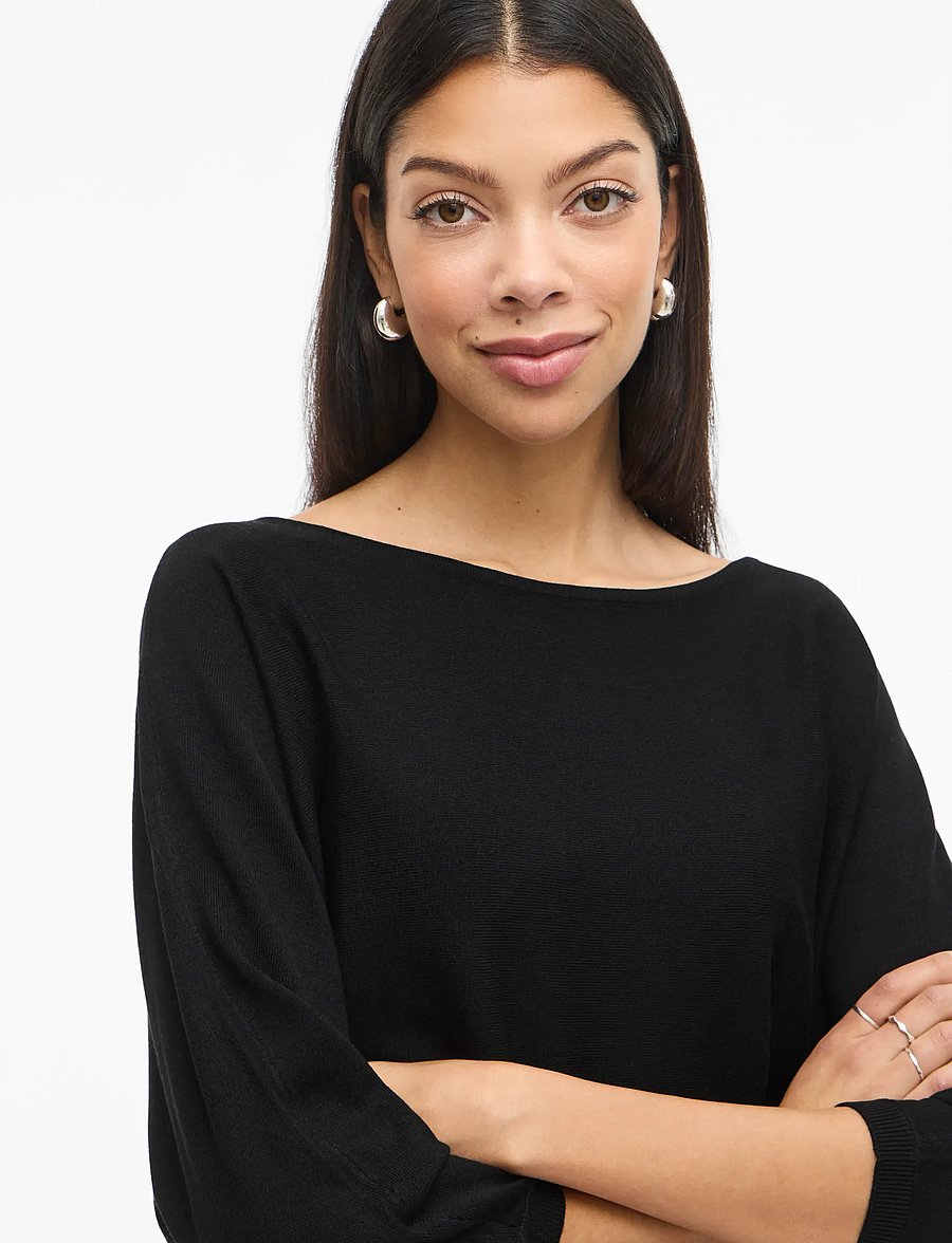 Vila - VIMALU BOATNECK 3/4 SLEEVE KNIT TOP-NOOS - pullover - black beauty - 5