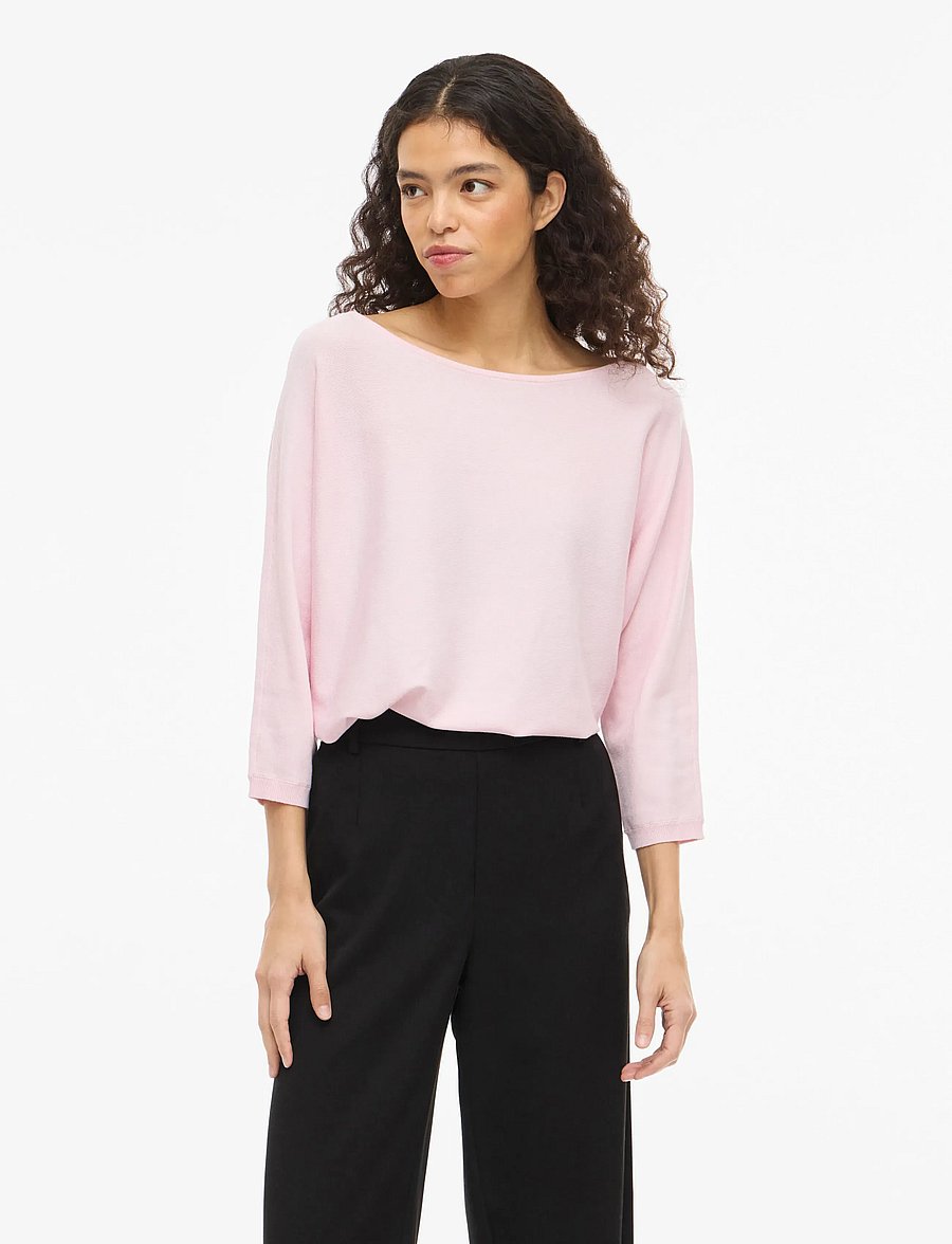 Vila - VIMALU BOATNECK 3/4 SLEEVE KNIT TOP-NOOS - striktrøjer - cherry blossom - 0