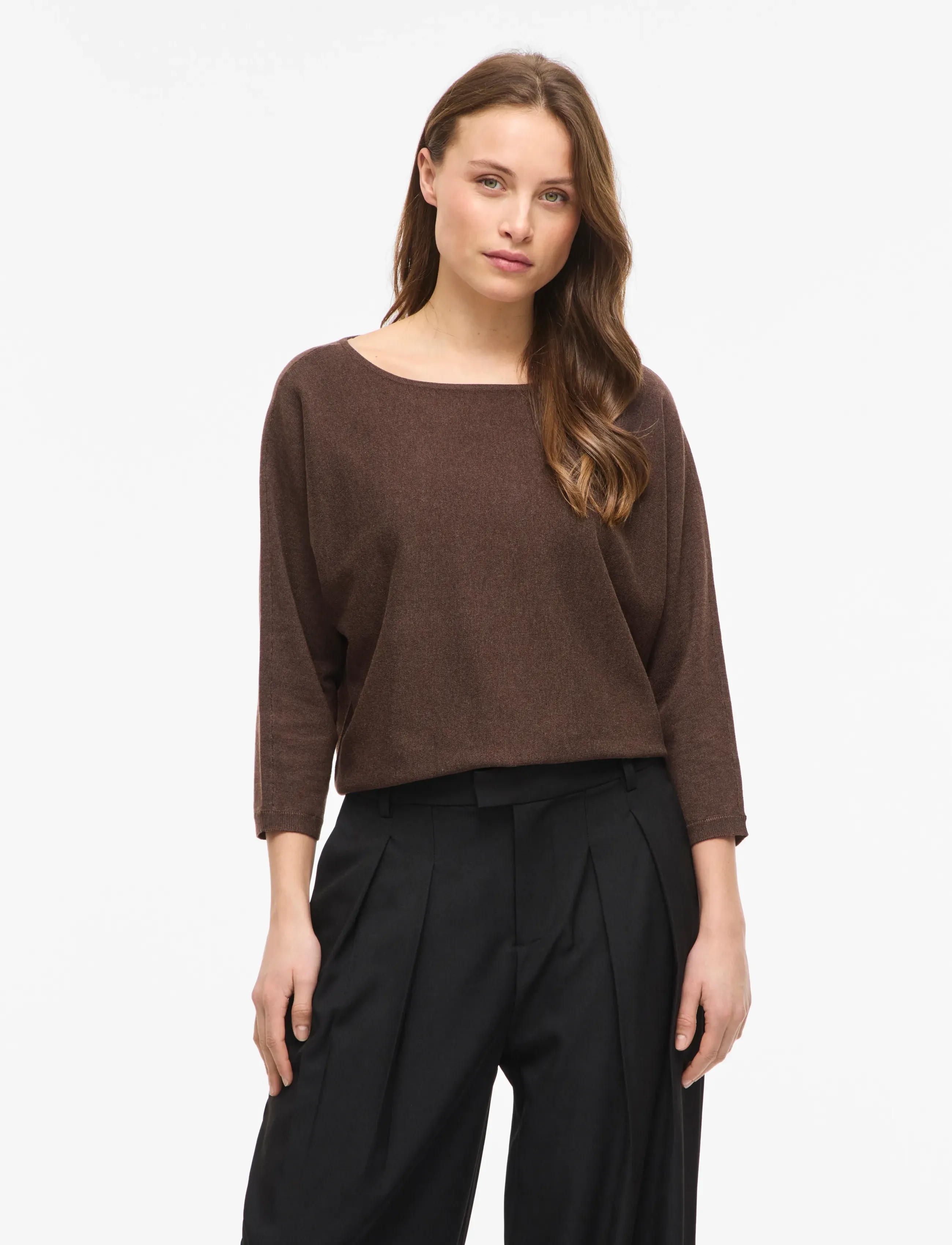 Vila Vimalu Boatneck 3/4 Sleeve Knit Top-Noos, XXL, Brown, Strik > Trøjer, Dame