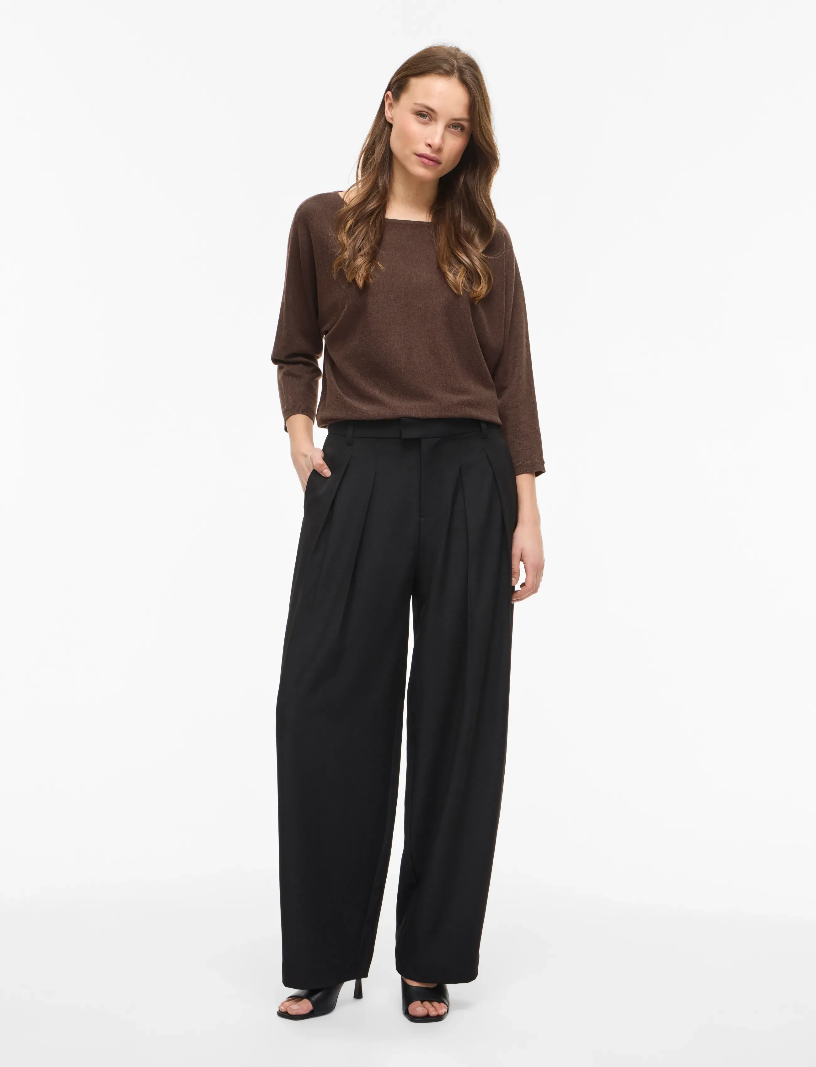 Vila - VIMALU BOATNECK 3/4 SLEEVE KNIT TOP-NOOS - striktrøjer - coffee bean - 4