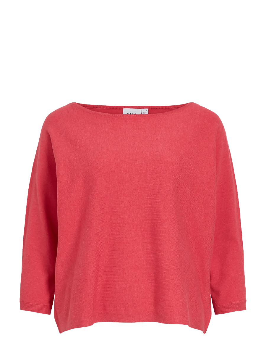 Vila - VIMALU BOATNECK 3/4 SLEEVE KNIT TOP-NOOS - striktrøjer - hibiscus - 1