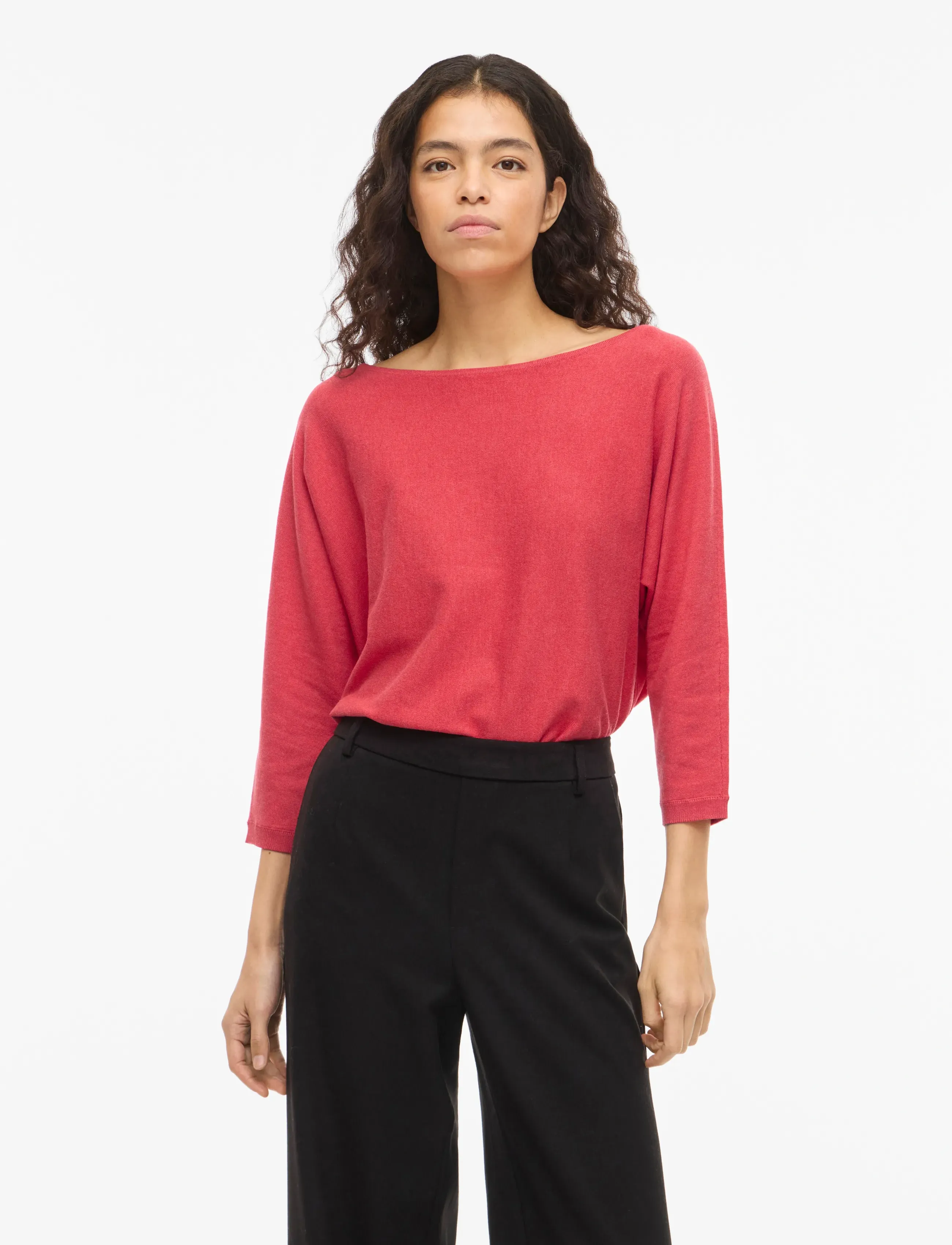 Vila Vimalu Boatneck 3/4 Sleeve Knit Top-Noos, Kvinder, Bådudskæring 3/4 Ærme Strikket Top, Koral, Str: XL