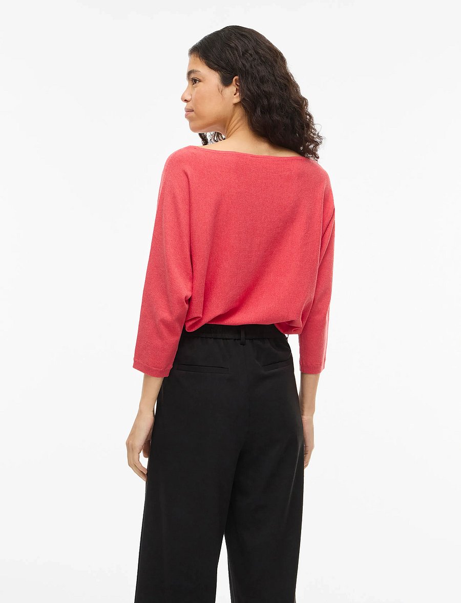 Vila - VIMALU BOATNECK 3/4 SLEEVE KNIT TOP-NOOS - striktrøjer - hibiscus - 3