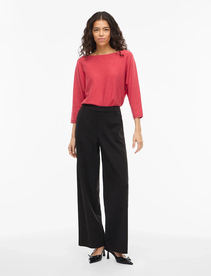 Vila - VIMALU BOATNECK 3/4 SLEEVE KNIT TOP-NOOS - striktrøjer - hibiscus - 4