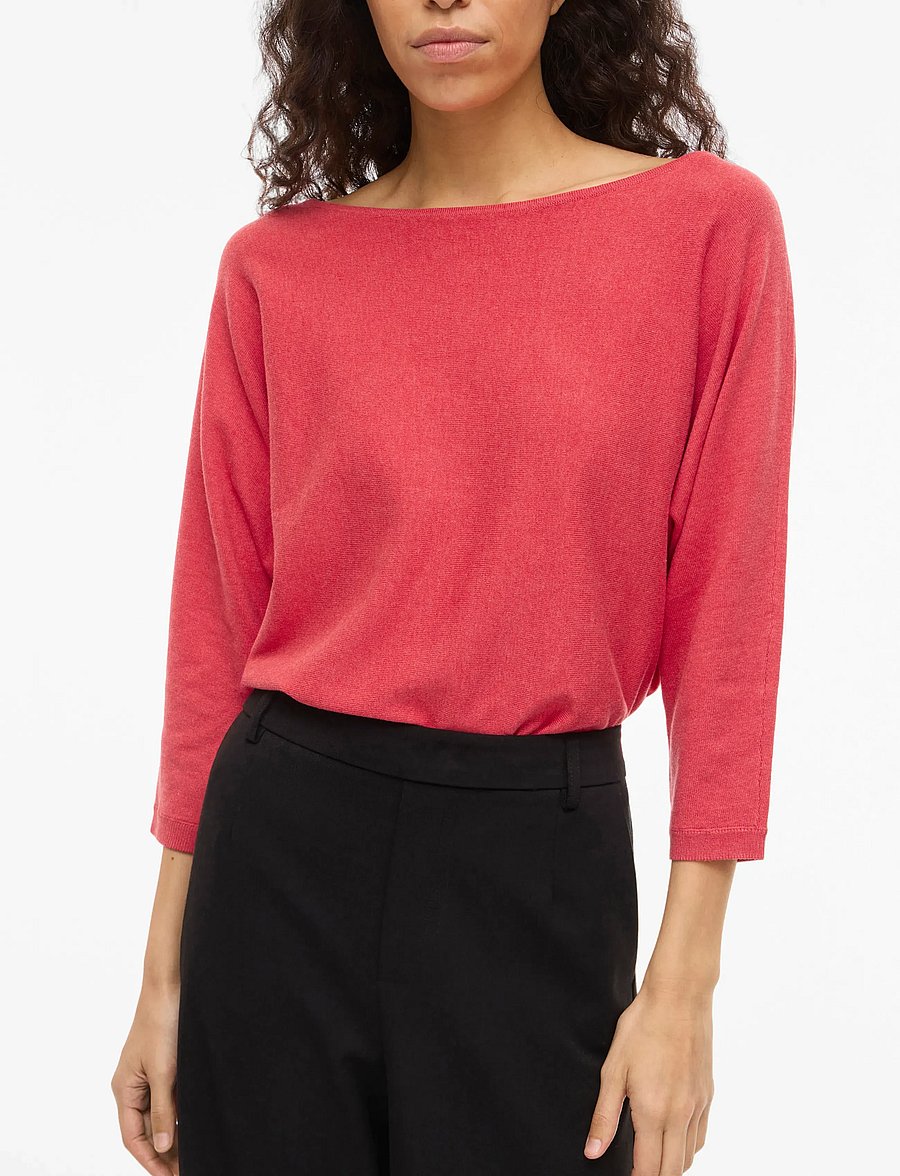 Vila - VIMALU BOATNECK 3/4 SLEEVE KNIT TOP-NOOS - striktrøjer - hibiscus - 5