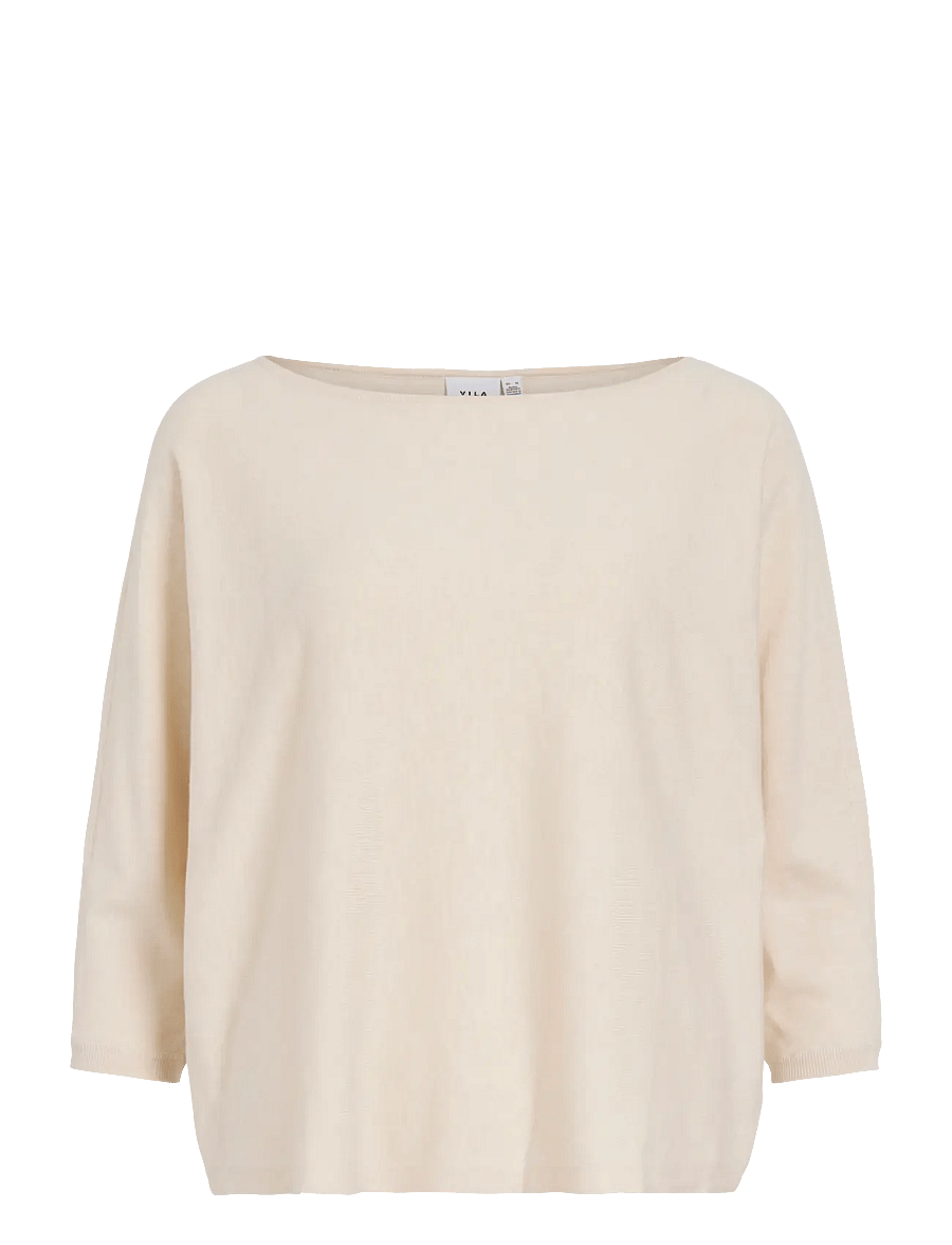 Vila - VIMALU BOATNECK 3/4 SLEEVE KNIT TOP-NOOS - striktrøjer - sandshell - 1