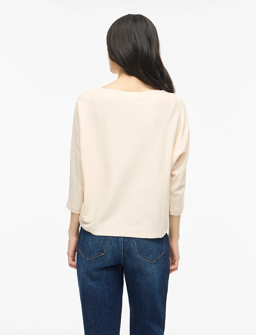 Vila - VIMALU BOATNECK 3/4 SLEEVE KNIT TOP-NOOS - striktrøjer - sandshell - 3
