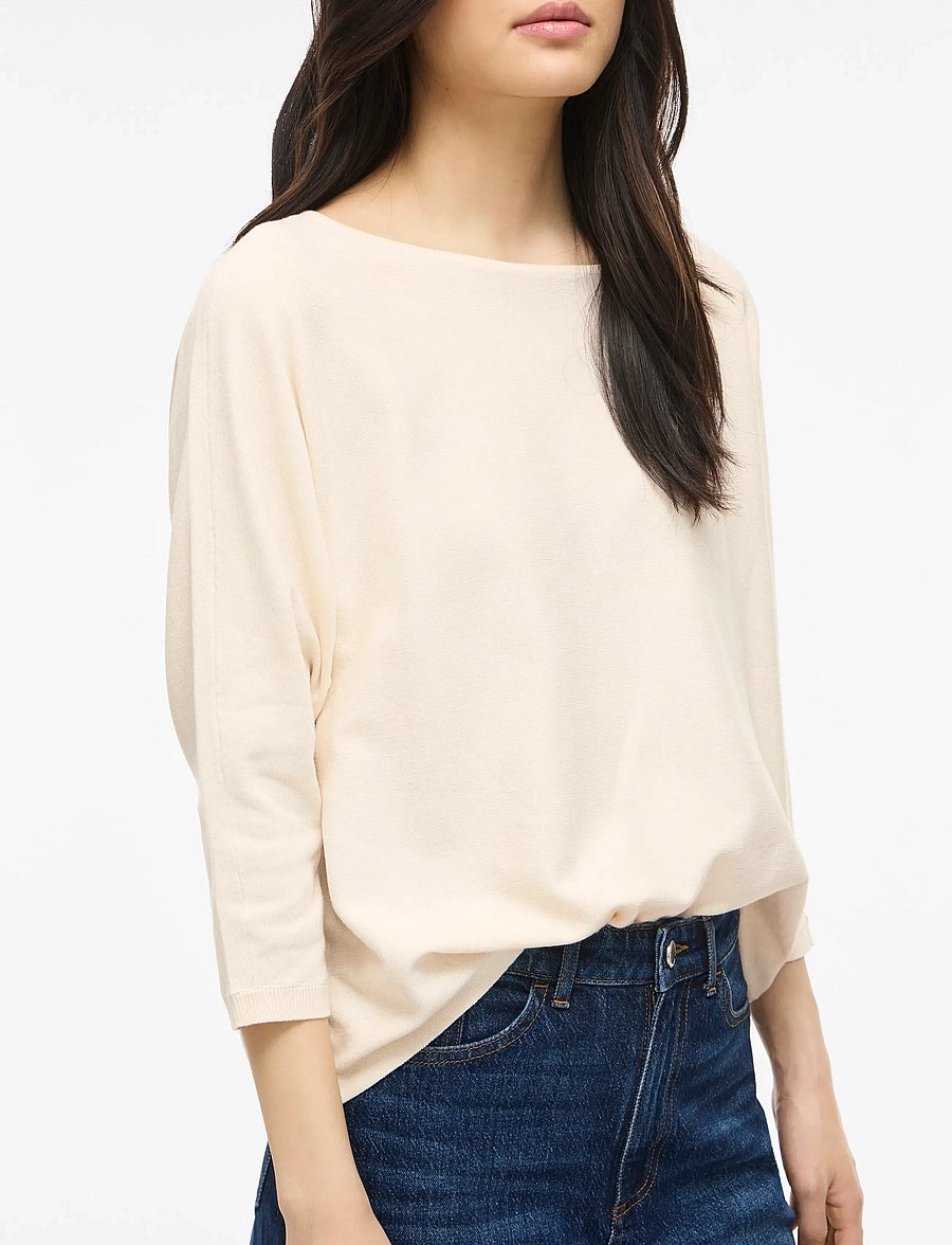 Vila - VIMALU BOATNECK 3/4 SLEEVE KNIT TOP-NOOS - striktrøjer - sandshell - 5