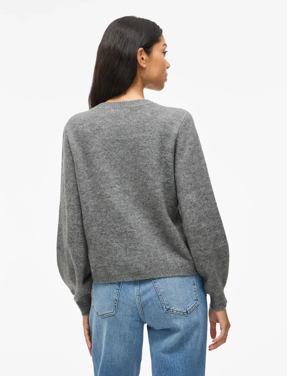 Vila - VIGLADYS O-NECK L/S KNIT CARDIGAN/TES - koftor - medium grey melange - 3