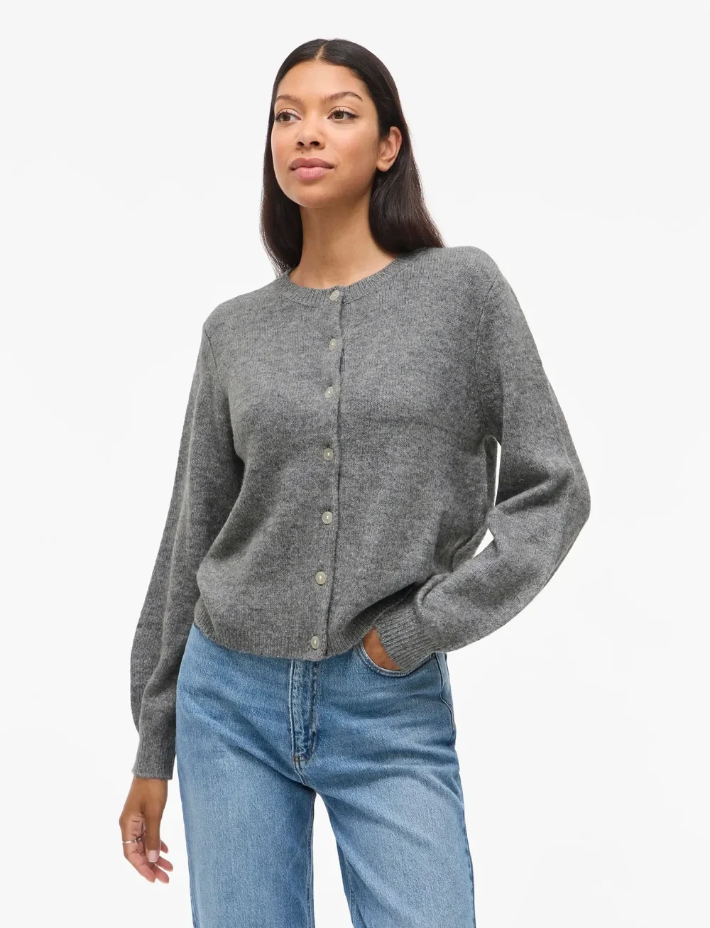 Vila - VIGLADYS O-NECK L/S KNIT CARDIGAN/TES - koftor - medium grey melange - 4