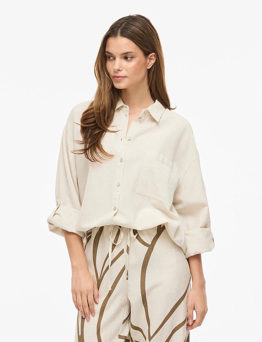 Vila - VIPRISILLA L/S LOOSE SHIRT - NOOS - long-sleeved shirts - super light natural melan - 0