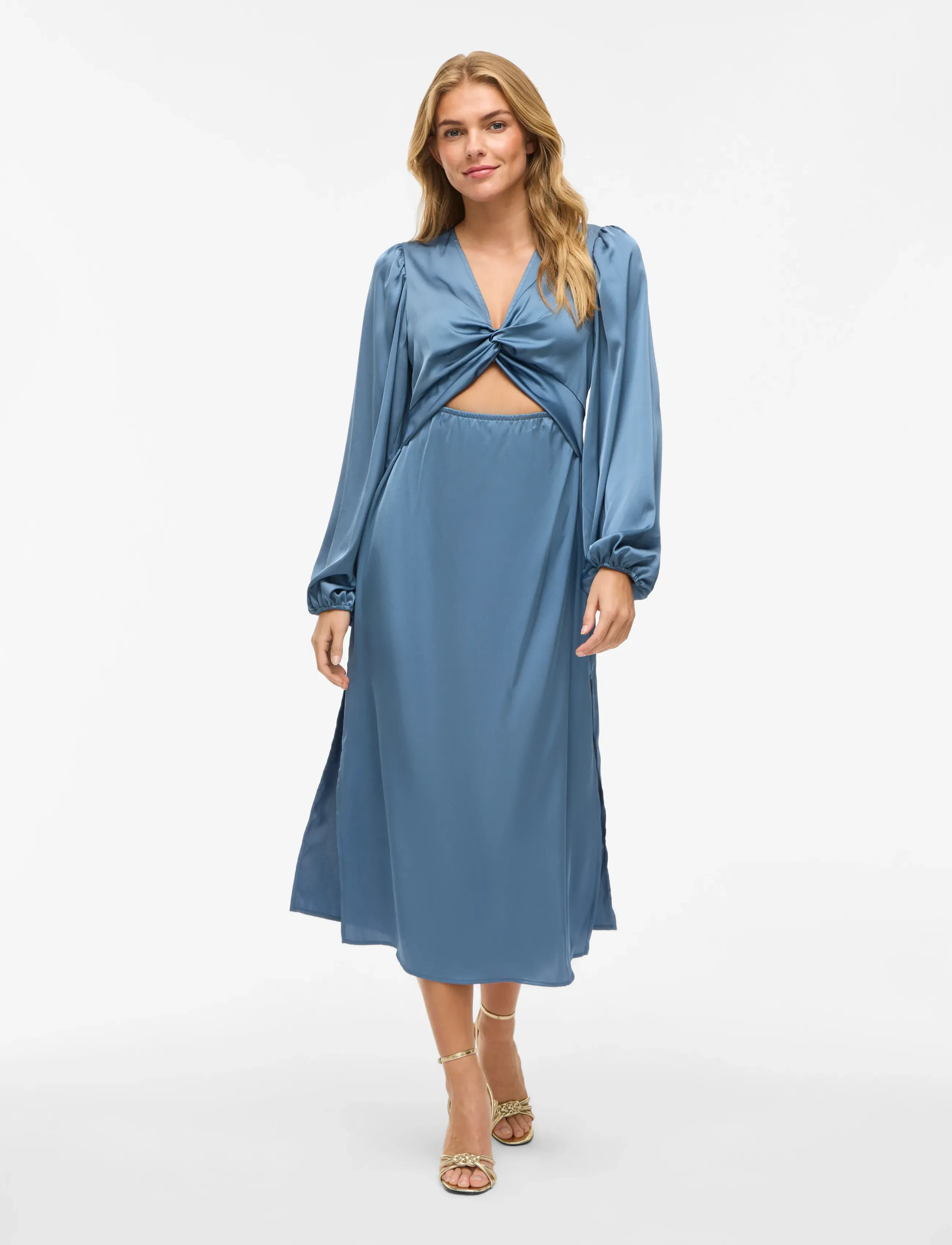 Vila Vischasta L/S Cut Out Midi Dress, 40, Blue, Kjoler > Knælange Og Midi, Dame