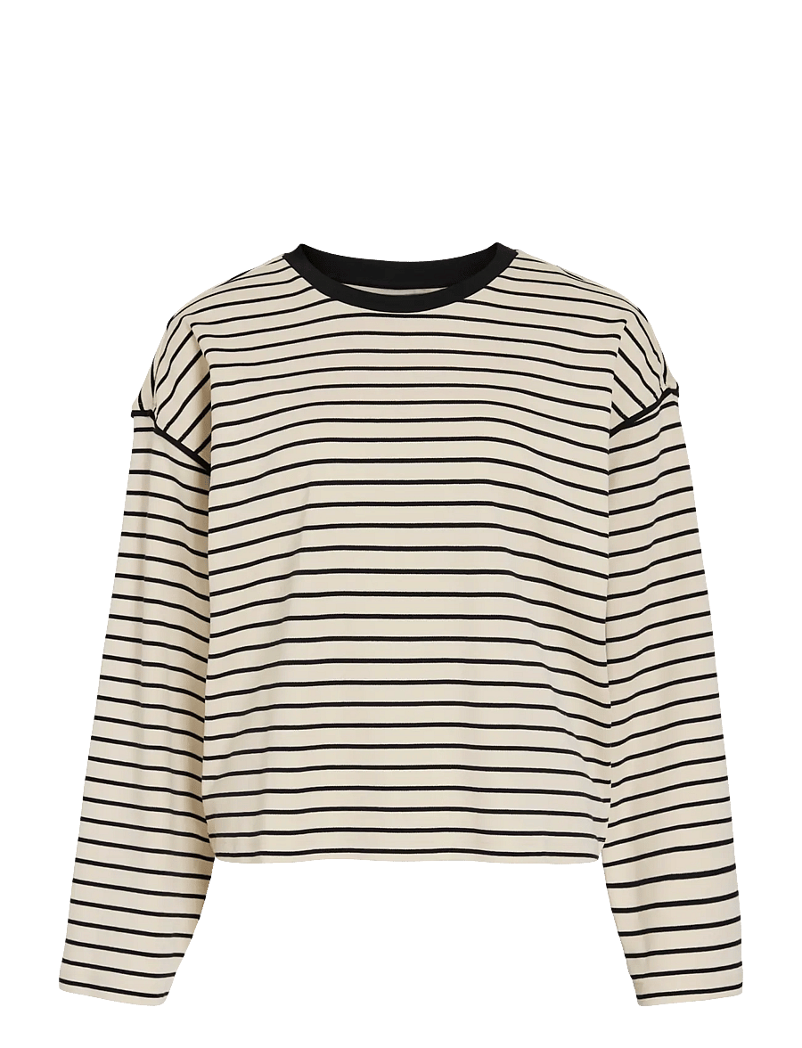 Vila - VISINNY O-NECK L/S TOP/PB - langärmlige tops - birch - 1