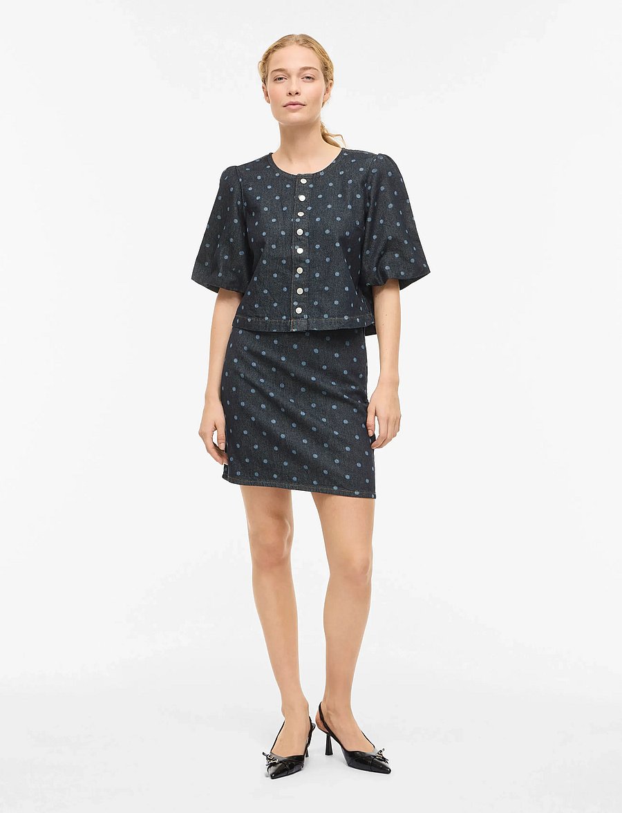 Vila - VIPAL HW DOT SHORT DENIM SKIRT - teksaseelikud - dark blue denim - 4