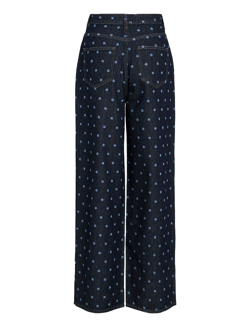 Vila - VIFREYA PAL HW DOT WIDE JEANS DBD - hosen mit weitem bein - dark blue denim - 2
