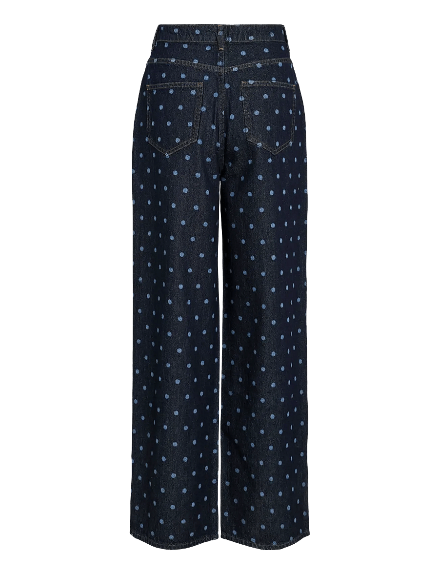 Vila - VIFREYA PAL HW DOT WIDE JEANS DBD - pantalons larges - dark blue denim - 2