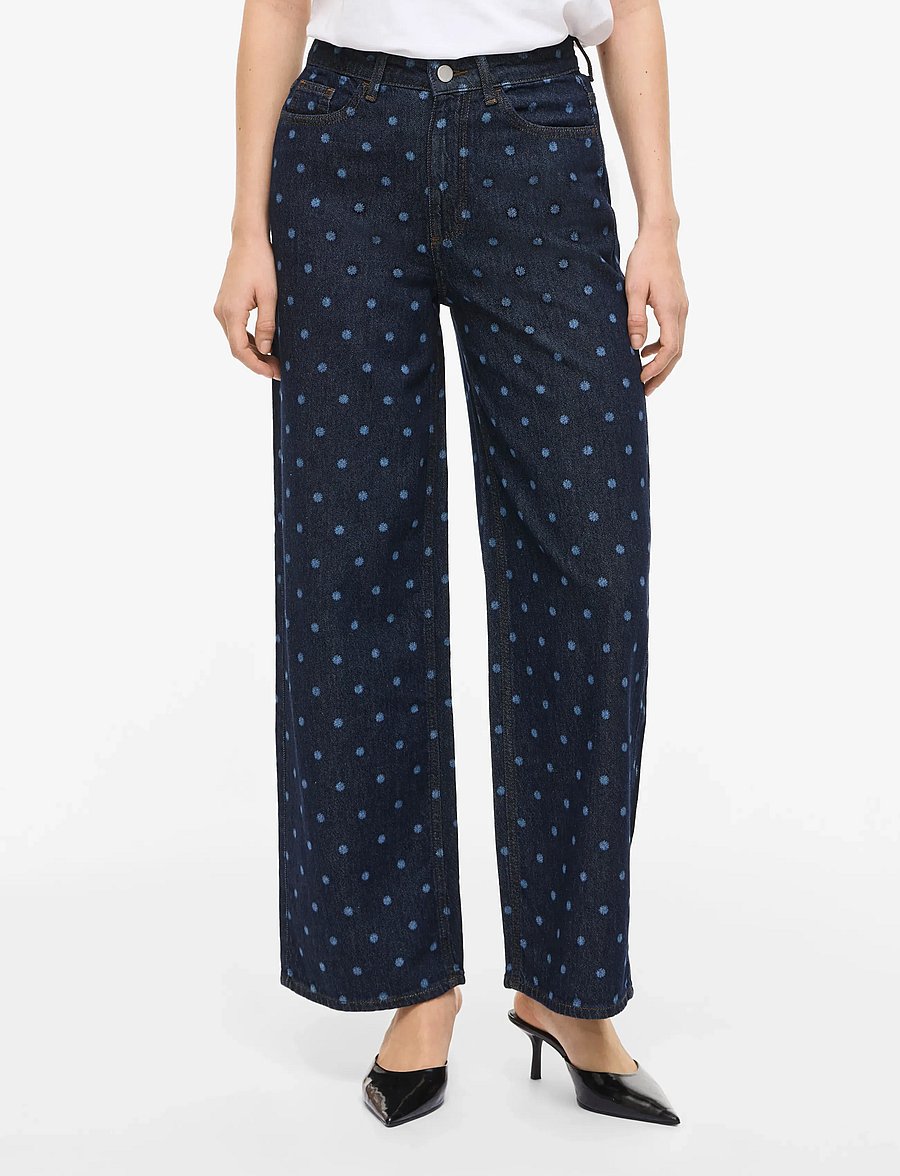 Vila - VIFREYA PAL HW DOT WIDE JEANS DBD - pantalons larges - dark blue denim - 0
