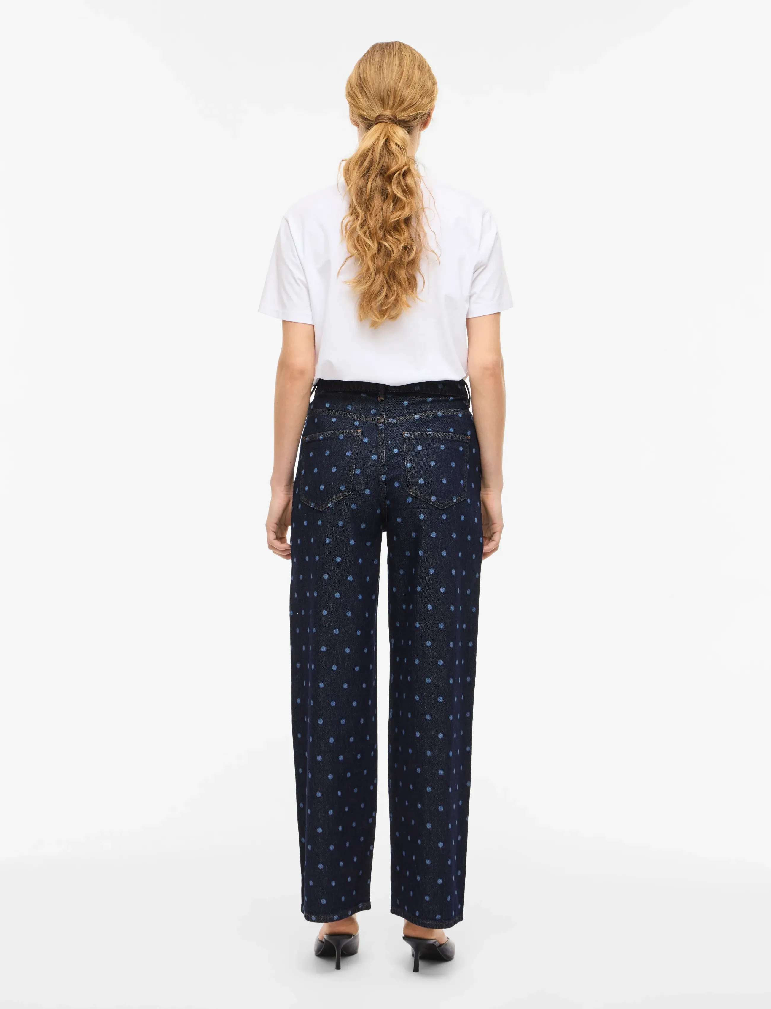 Vila - VIFREYA PAL HW DOT WIDE JEANS DBD - pantalons larges - dark blue denim - 3