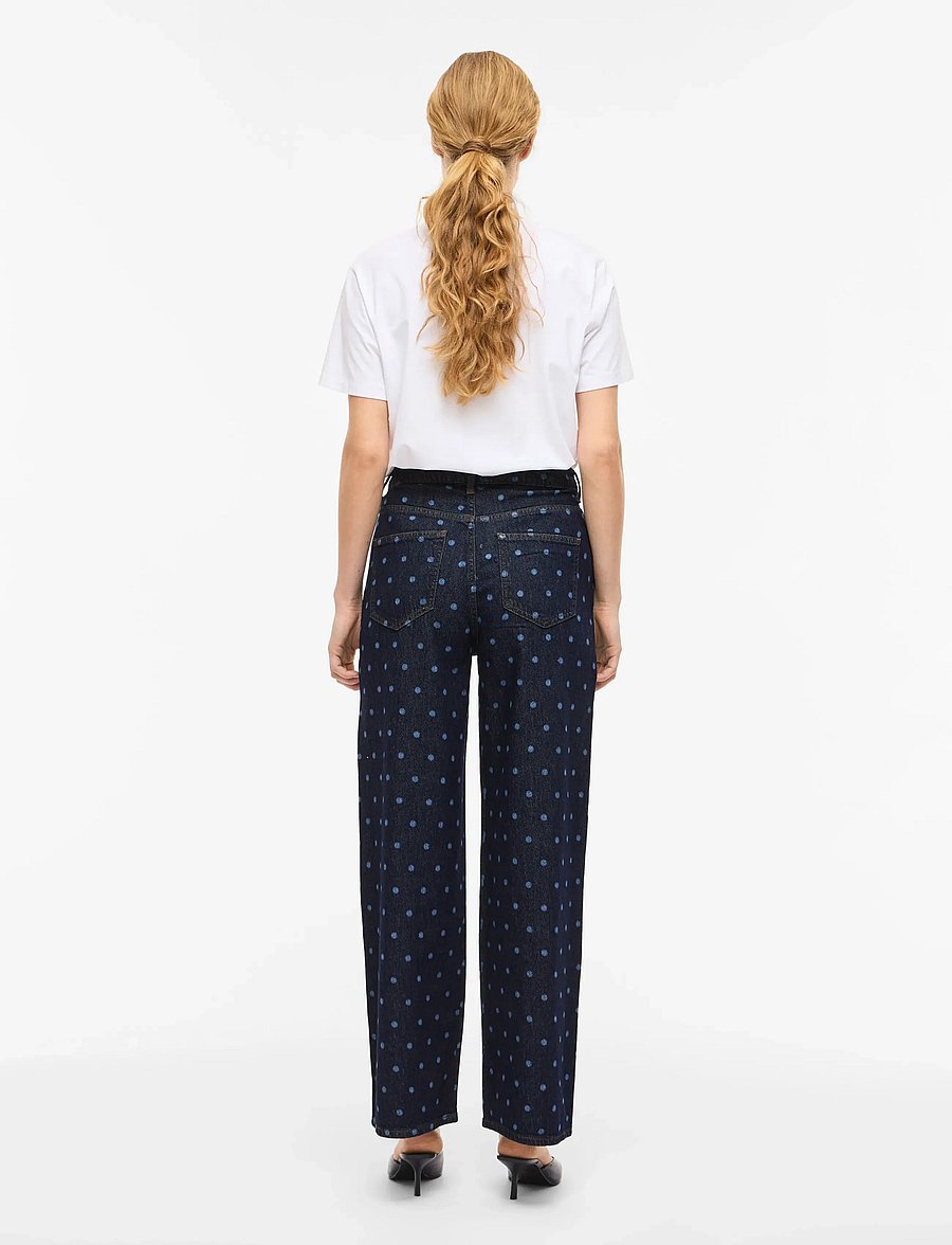 Vila - VIFREYA PAL HW DOT WIDE JEANS DBD - pantalons larges - dark blue denim - 3