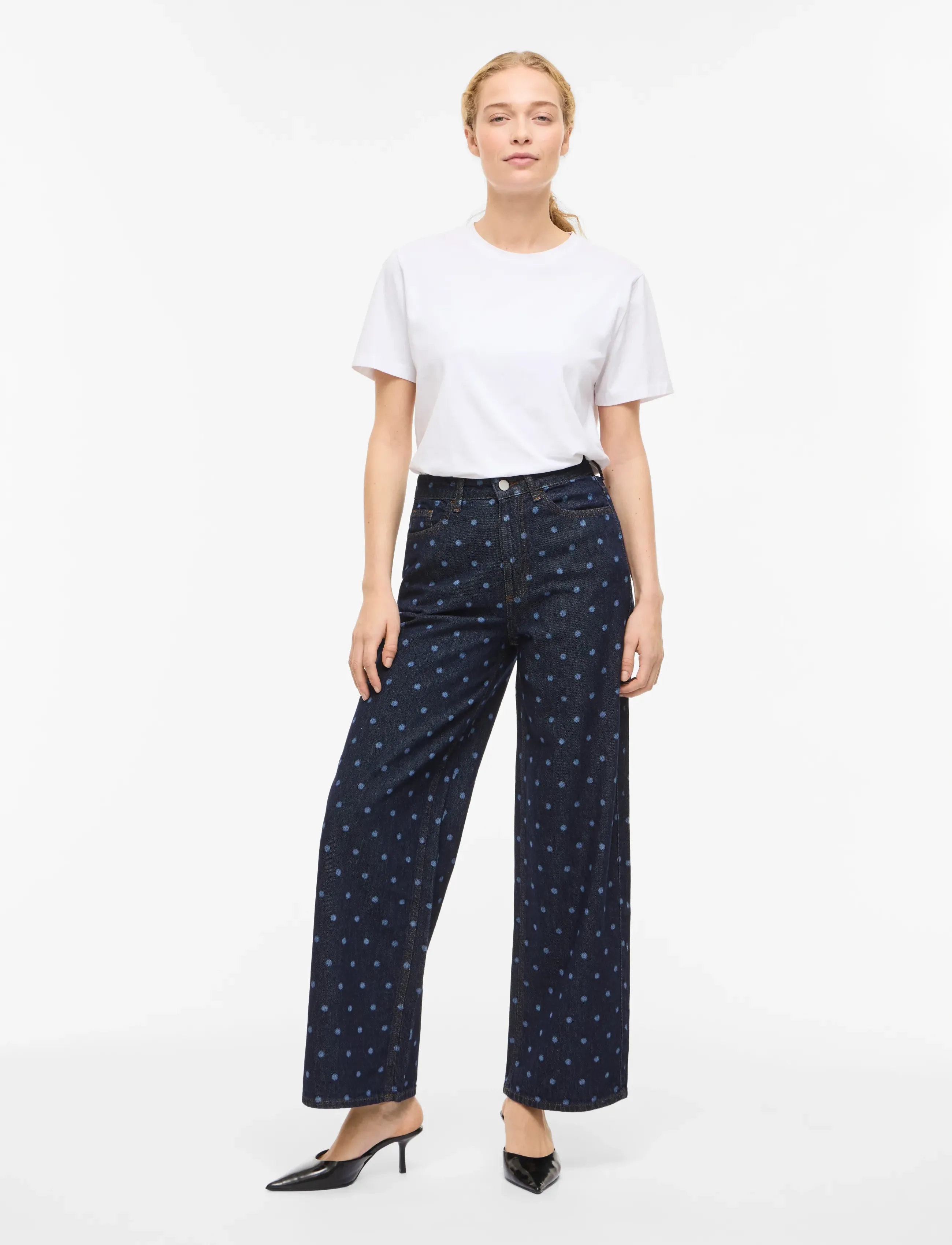 Vila - VIFREYA PAL HW DOT WIDE JEANS DBD - pantalons larges - dark blue denim - 4