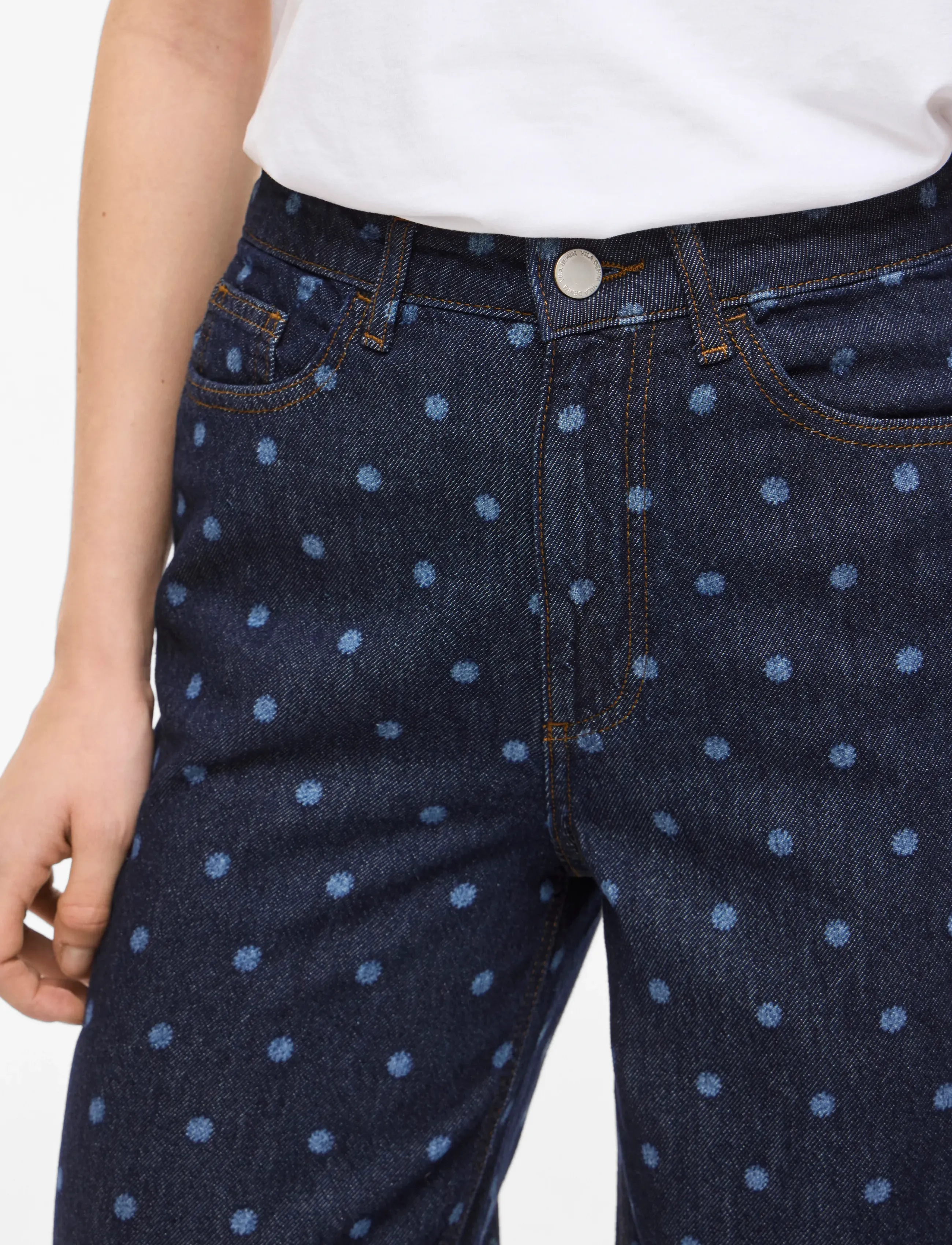 Vila - VIFREYA PAL HW DOT WIDE JEANS DBD - pantalons larges - dark blue denim - 5
