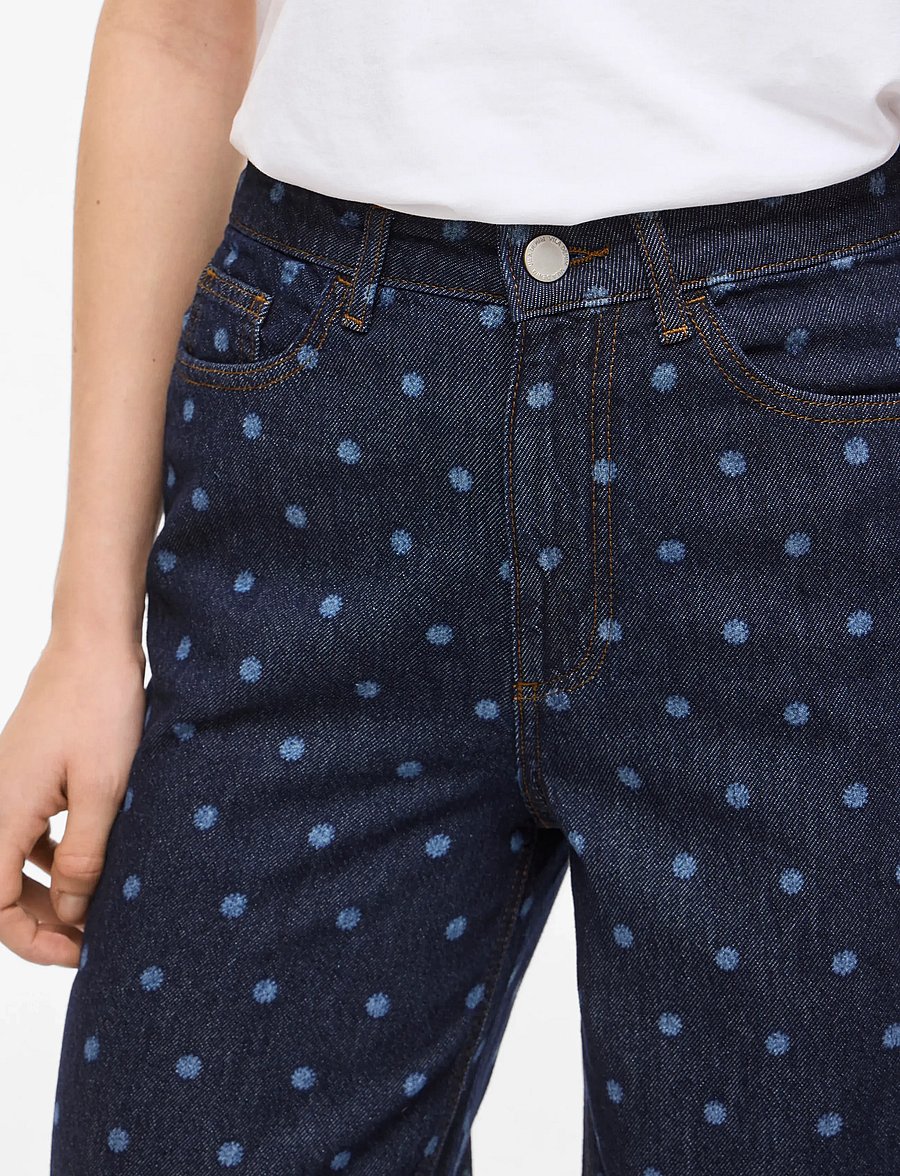 Vila - VIFREYA PAL HW DOT WIDE JEANS DBD - pantalons larges - dark blue denim - 5
