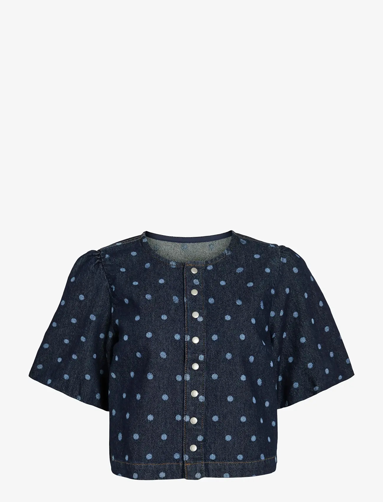 Vila - VIPAL 2/4 DOT DENIM TOP - denimskjorter - dark blue denim - 1