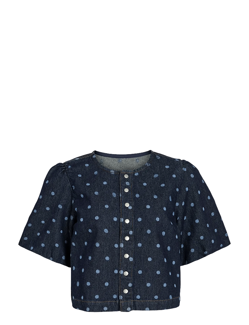 Vila - VIPAL 2/4 DOT DENIM TOP - denimskjorter - dark blue denim - 1
