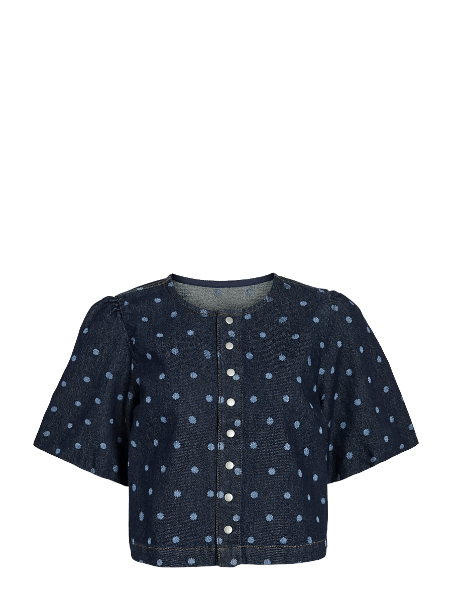 Vila - VIPAL 2/4 DOT DENIM TOP - jeanshemden - dark blue denim - 1