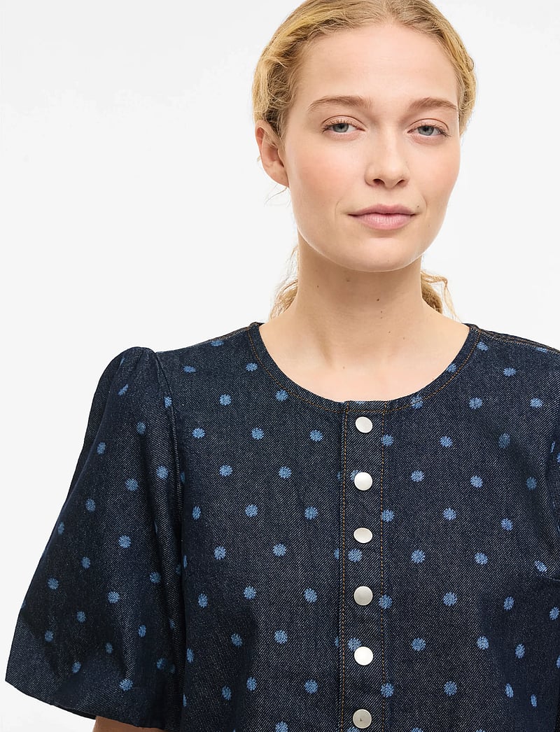 Vila - VIPAL 2/4 DOT DENIM TOP - denimskjorter - dark blue denim - 5