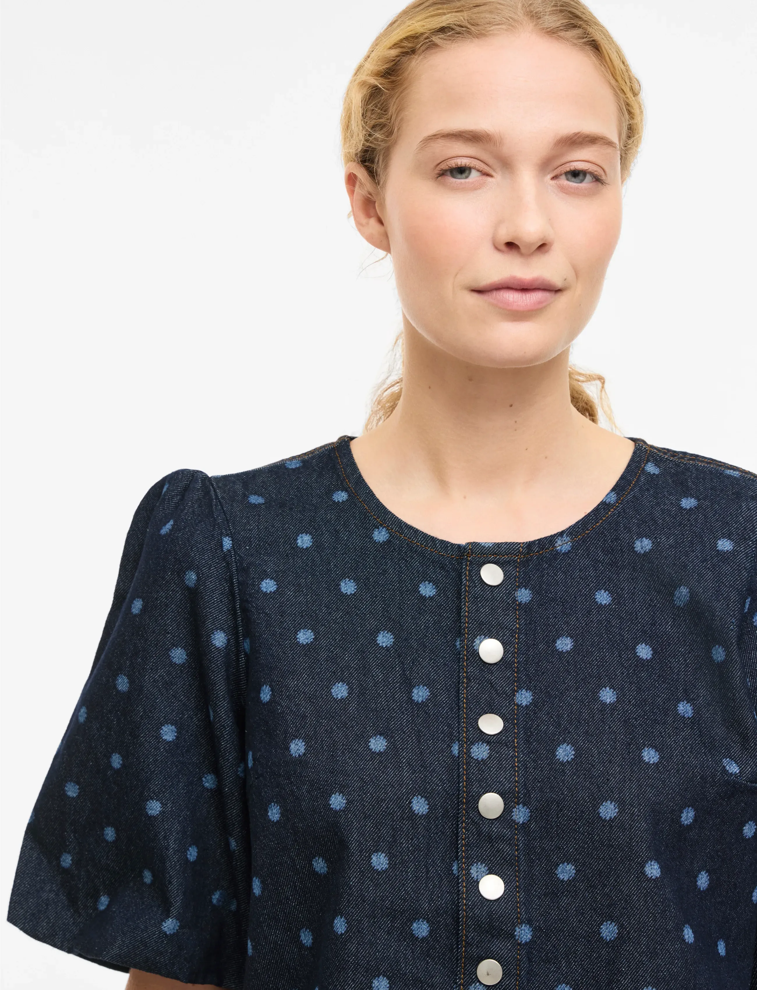 Vila - VIPAL 2/4 DOT DENIM TOP - denim shirts - dark blue denim - 5