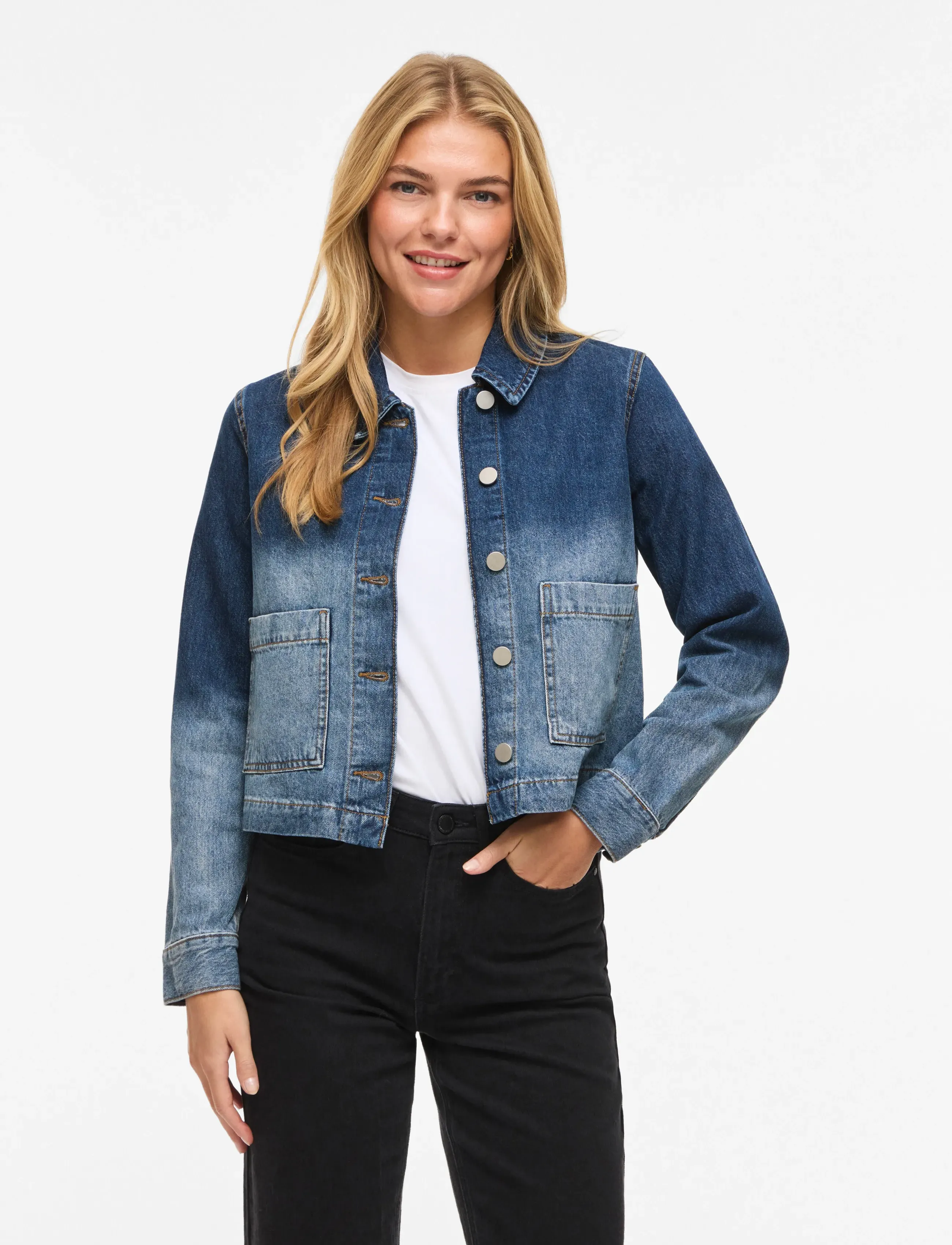 Vila Vicreek L/S Faded Denim Jacket/Bfs, Kvinder, Faded Denimjakke, Blå, Str: 38