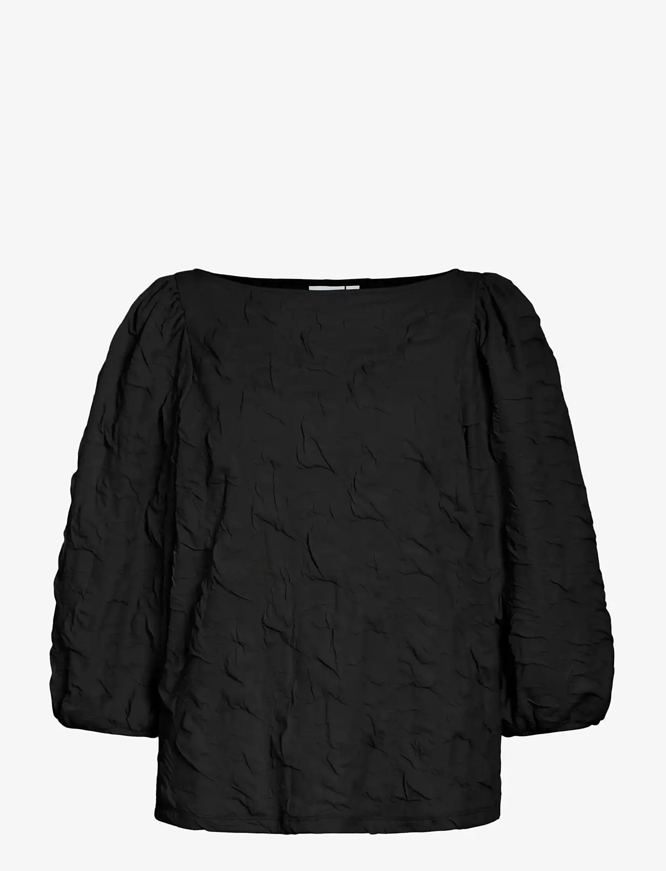 Vila - VIDEVERA BOATNECK 3/4 JACQUARD TOP/R/1 - långärmade blusar - black beauty - 1