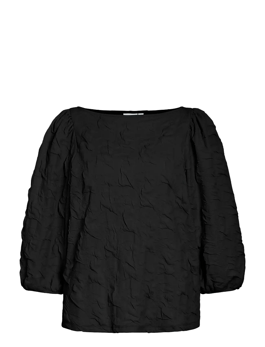 Vila - VIDEVERA BOATNECK 3/4 JACQUARD TOP/R/1 - langærmede bluser - black beauty - 1