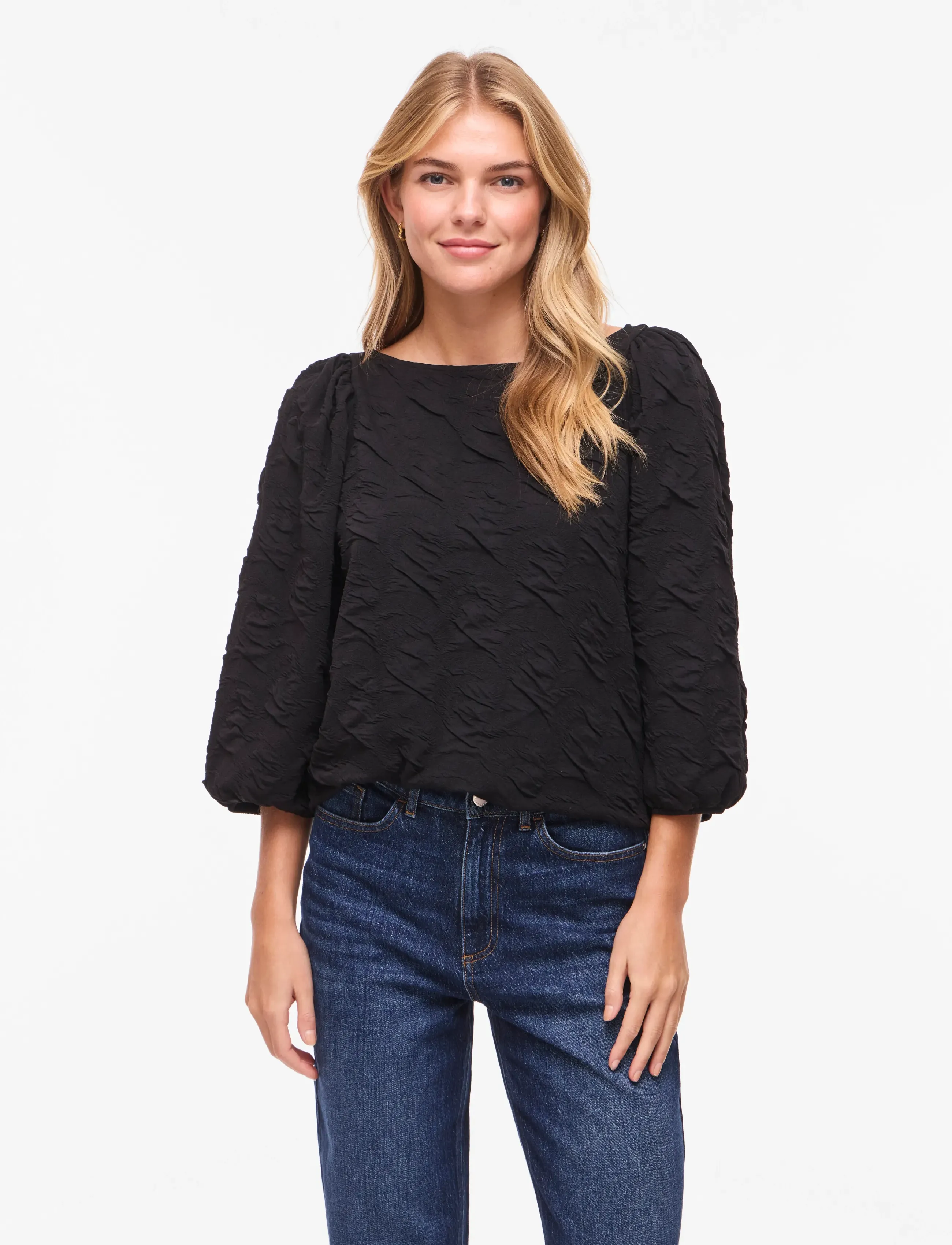 Vila VIDEVERA BOATNECK 3/4 JACQUARD TOP/R/1 - Blusar & Skjortor - BLACK BEAUTY / black