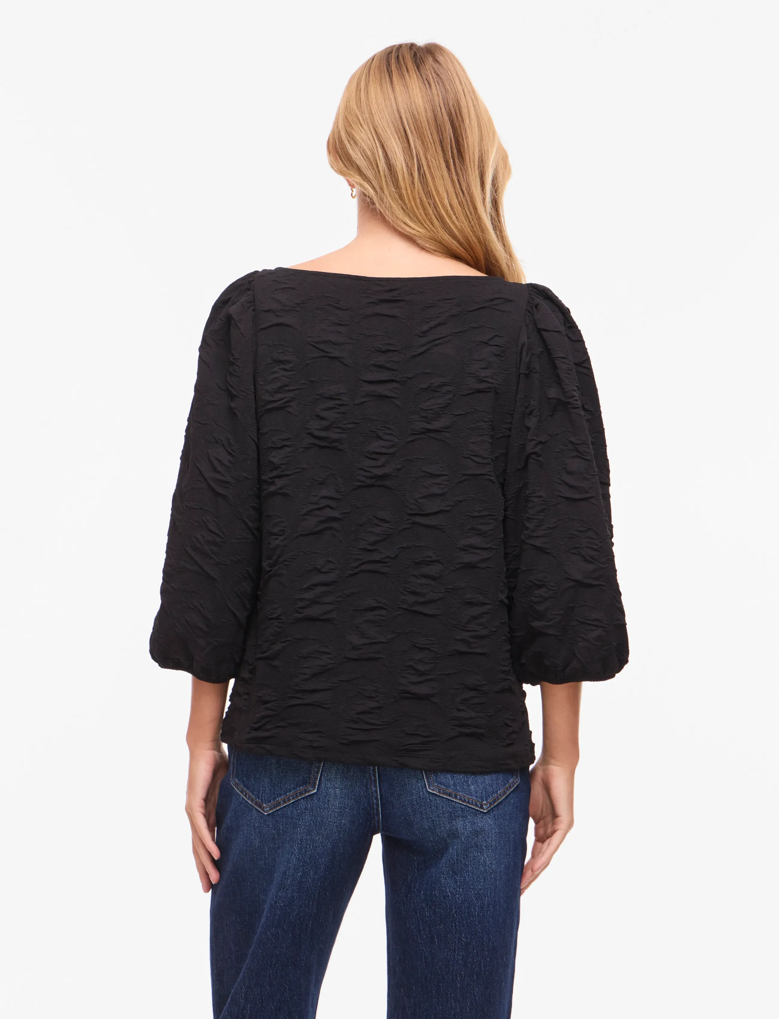 Vila - VIDEVERA BOATNECK 3/4 JACQUARD TOP/R/1 - langærmede bluser - black beauty - 3