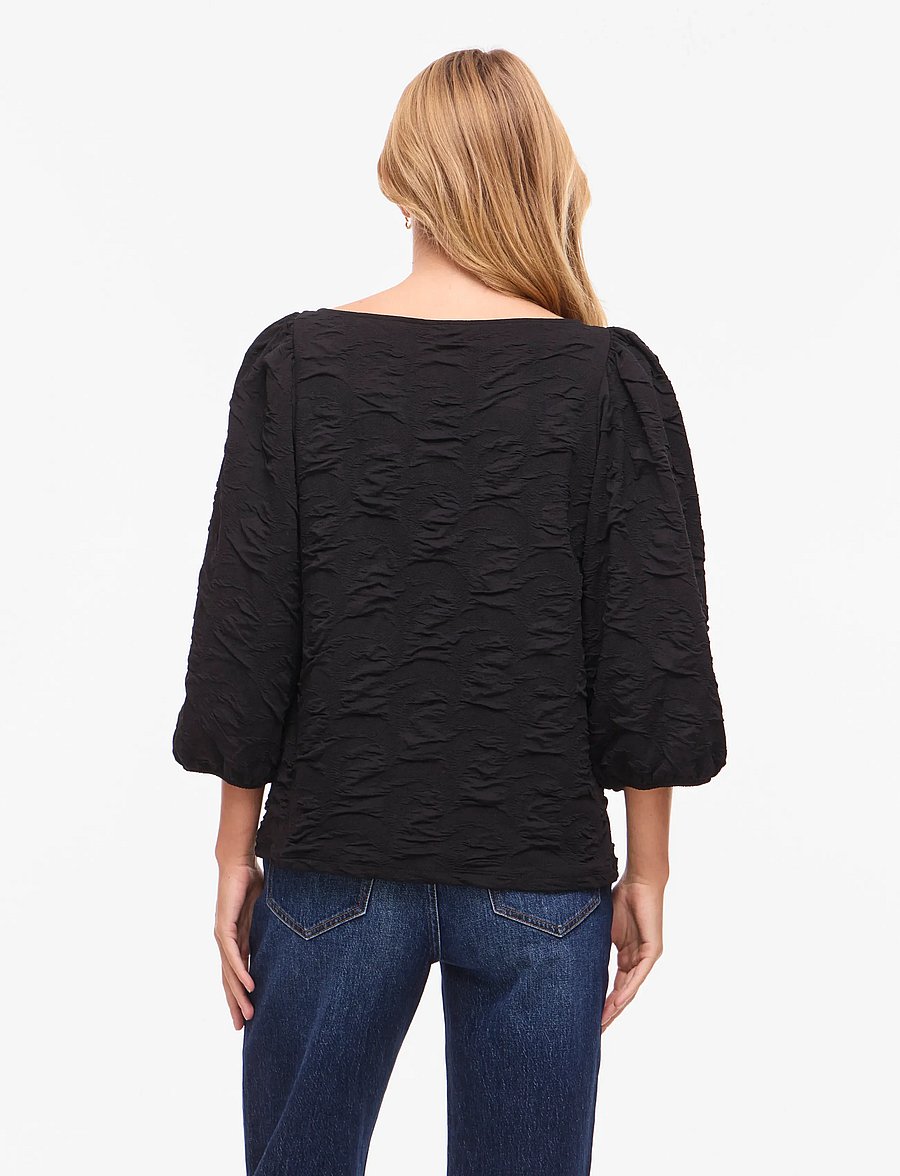 Vila - VIDEVERA BOATNECK 3/4 JACQUARD TOP/R/1 - langærmede bluser - black beauty - 3