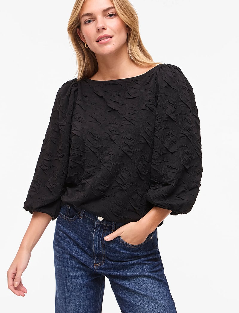 Vila - VIDEVERA BOATNECK 3/4 JACQUARD TOP/R/1 - långärmade blusar - black beauty - 5