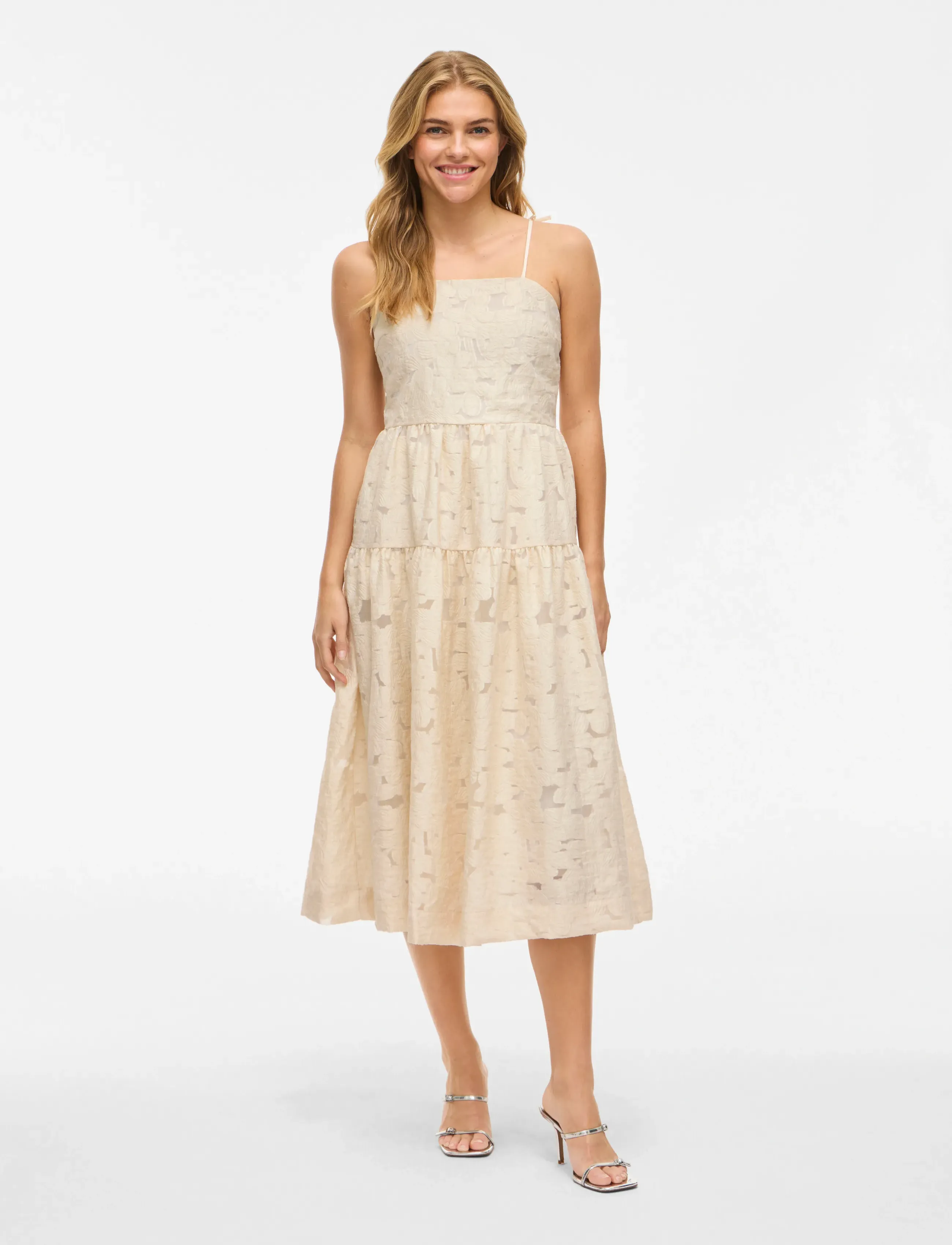 Vila Vihelna Strap Midi Dress, 44, Dresses, Creme - Knee-length & Midi, Frauen