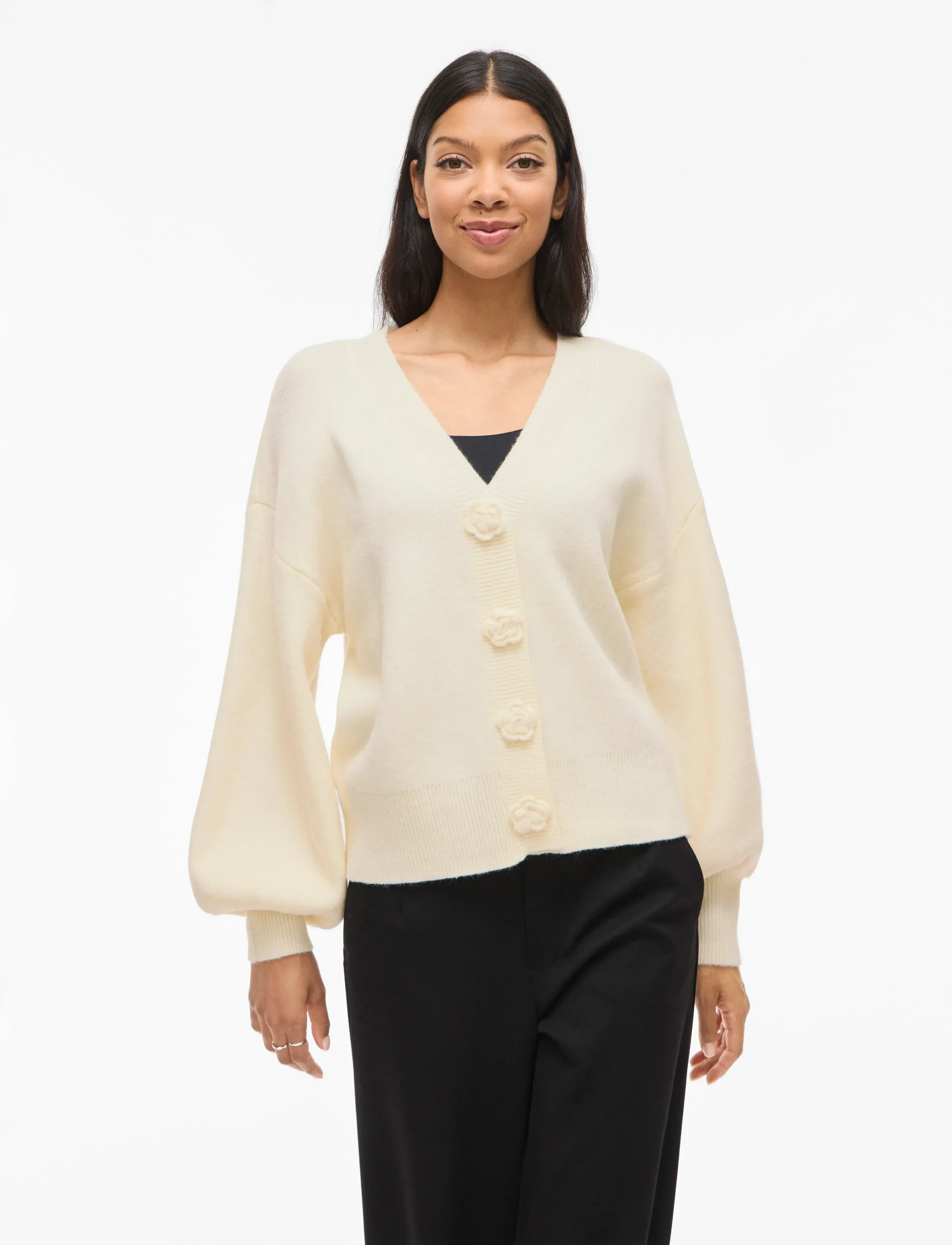 Vila Viradia L/S Rose Cardigan, XXL, Cream, Strik > Cardigans, Dame